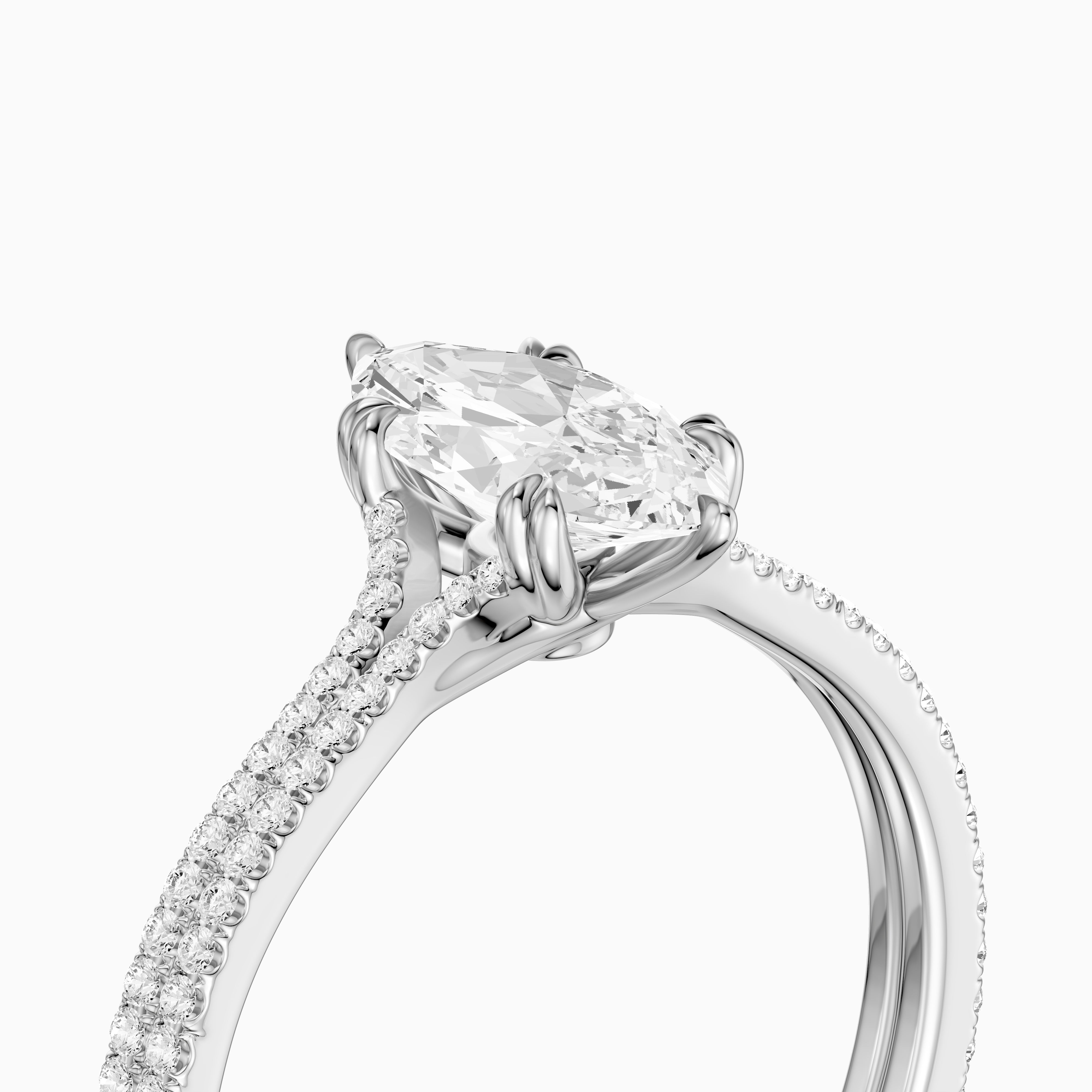 Evie Marquise Lab Grown Diamond Ring with Double Claw Prong and Pave Band