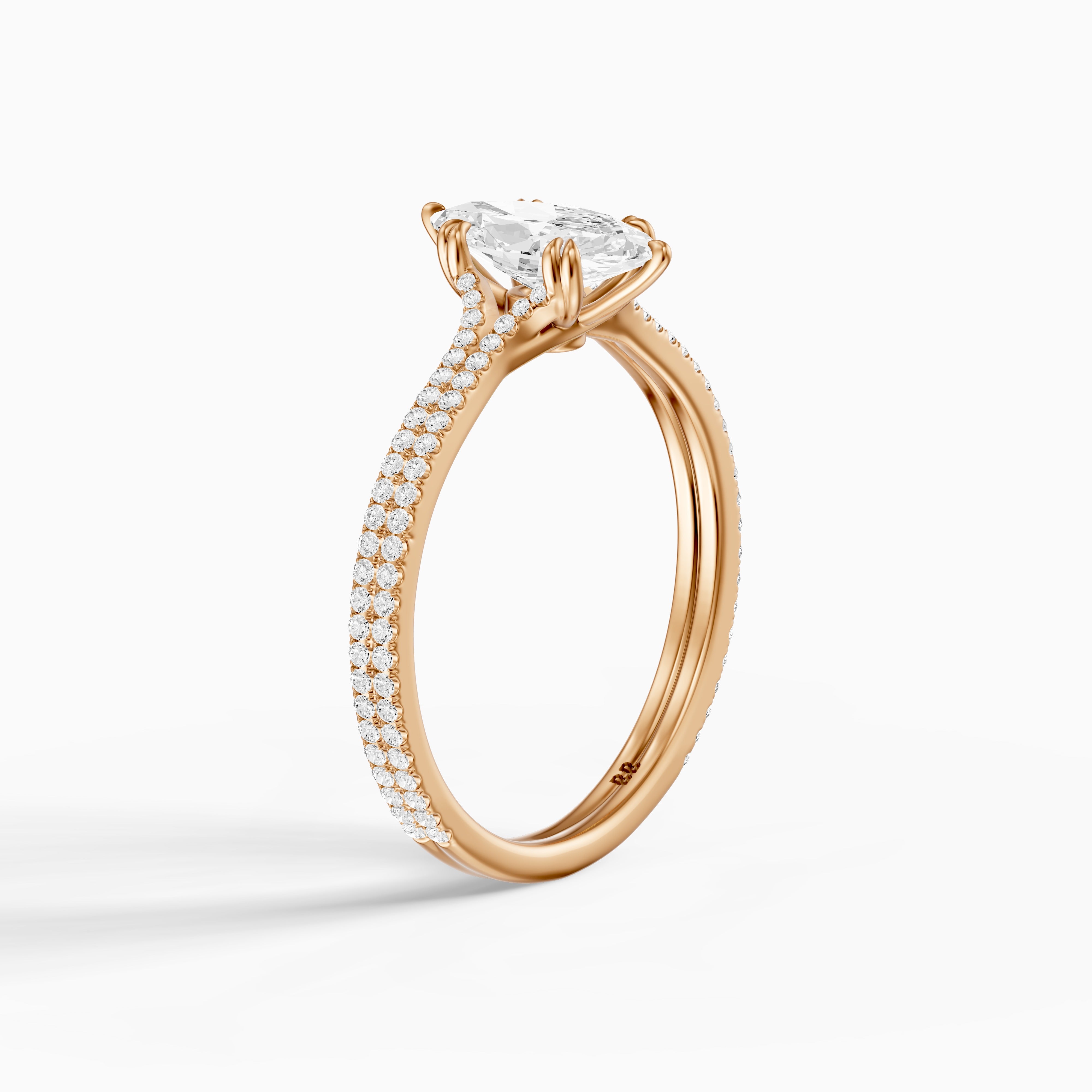 Evie Marquise Lab Grown Diamond Ring with Double Claw Prong and Pave Band