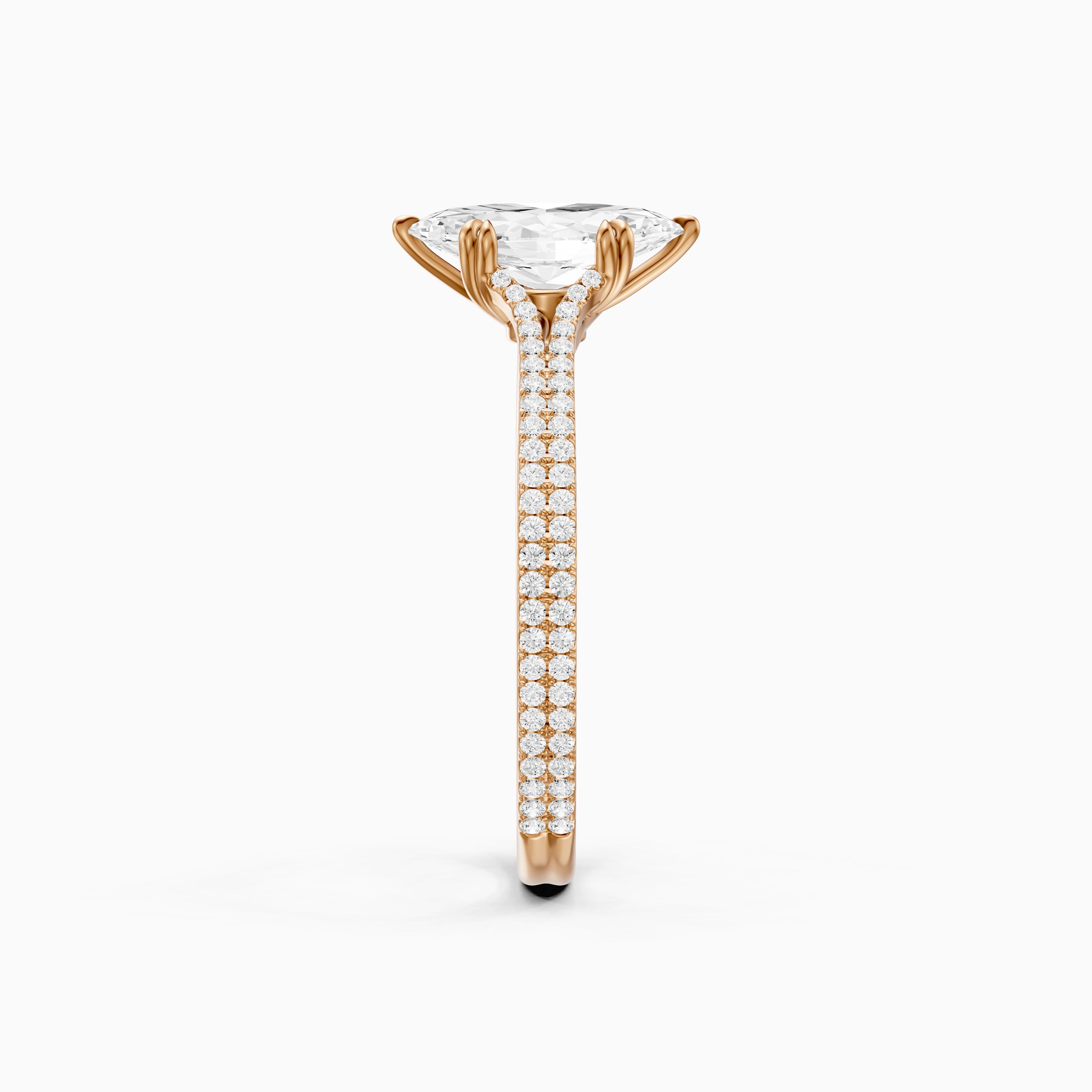 Evie Marquise Lab Grown Diamond Ring with Double Claw Prong and Pave Band