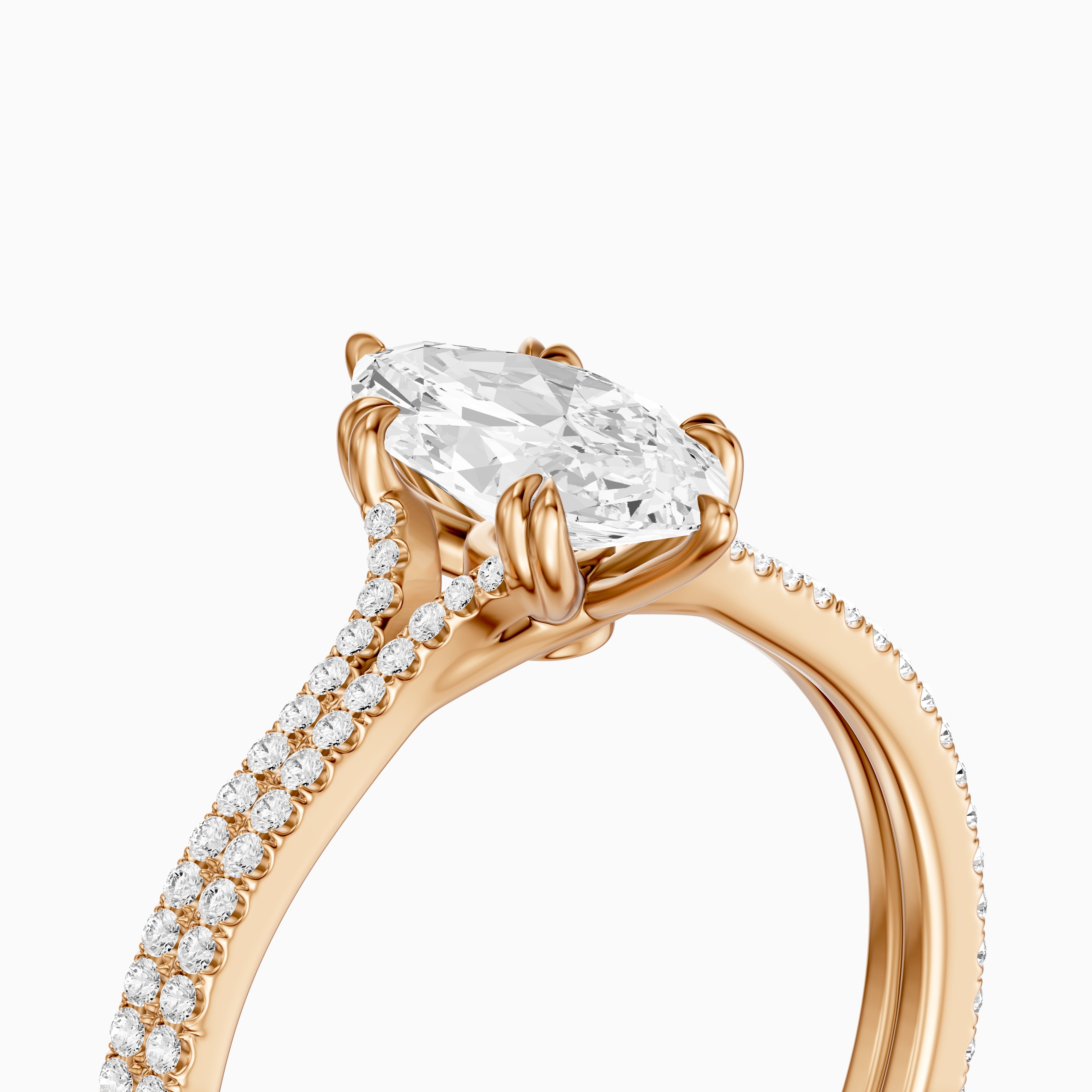 Evie Marquise Lab Grown Diamond Ring with Double Claw Prong and Pave Band