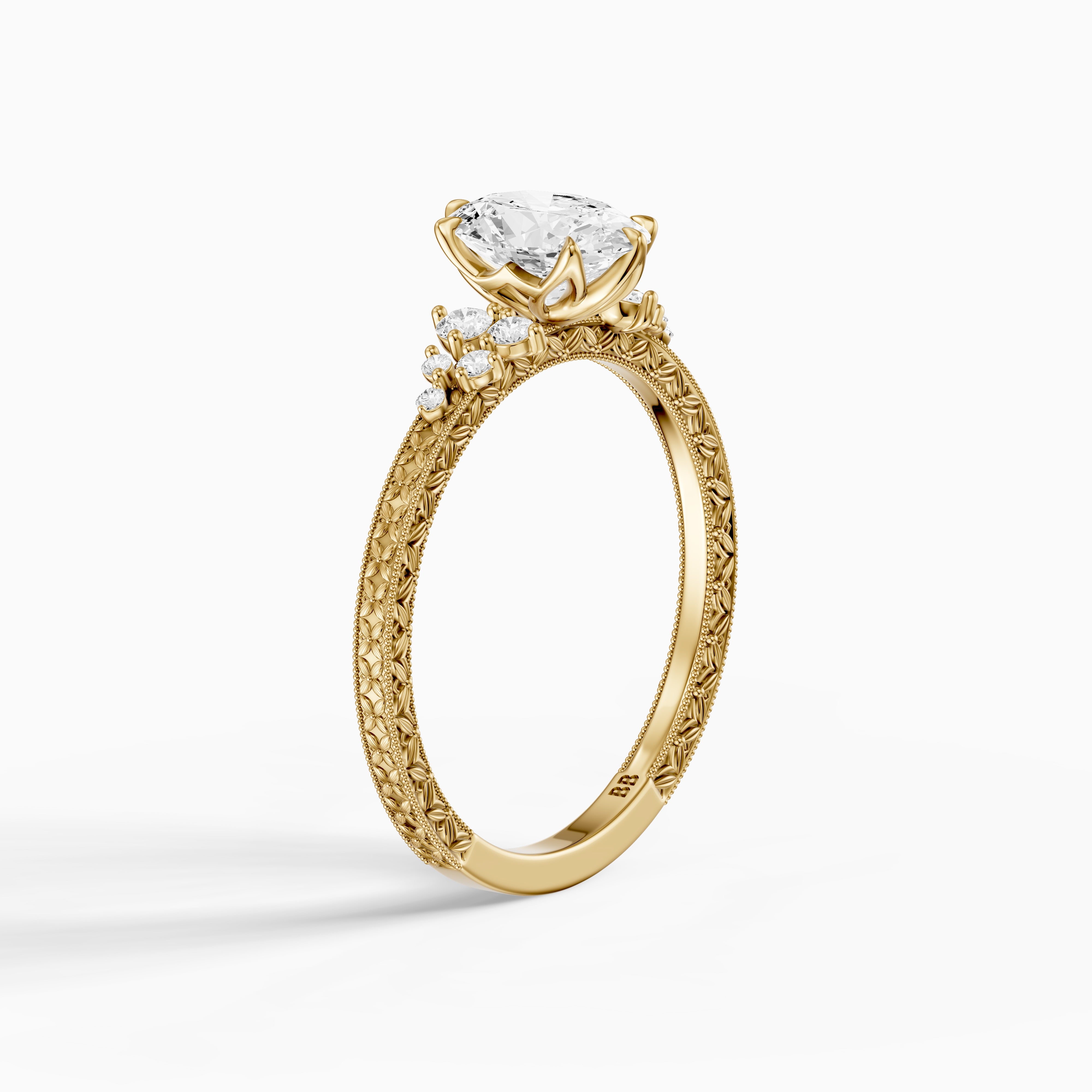 Marley Oval Moissanite Diamond Vintage Ring with Milgrain Band