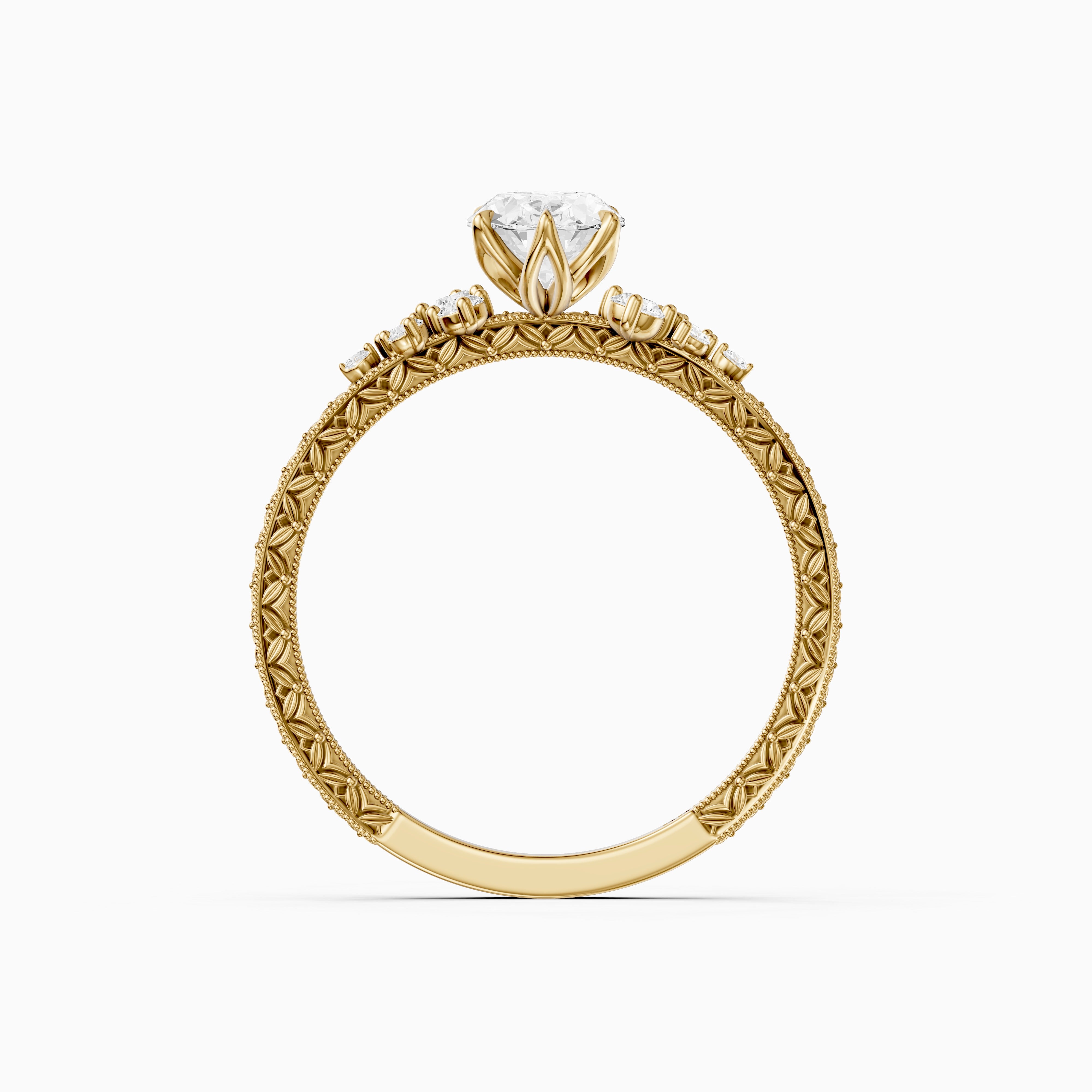 Marley Oval Moissanite Diamond Vintage Ring with Milgrain Band