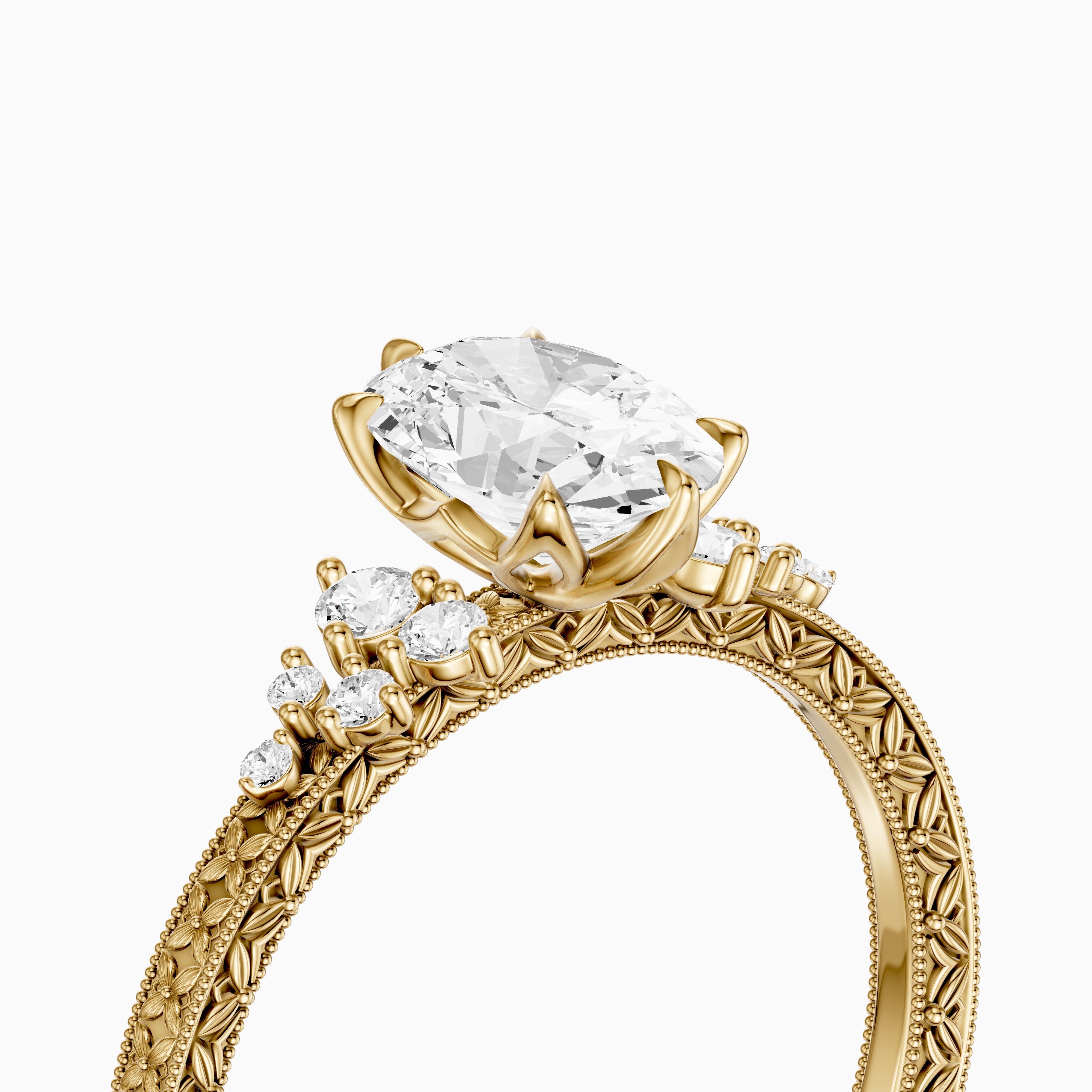 Marley Oval Moissanite Diamond Vintage Ring with Milgrain Band