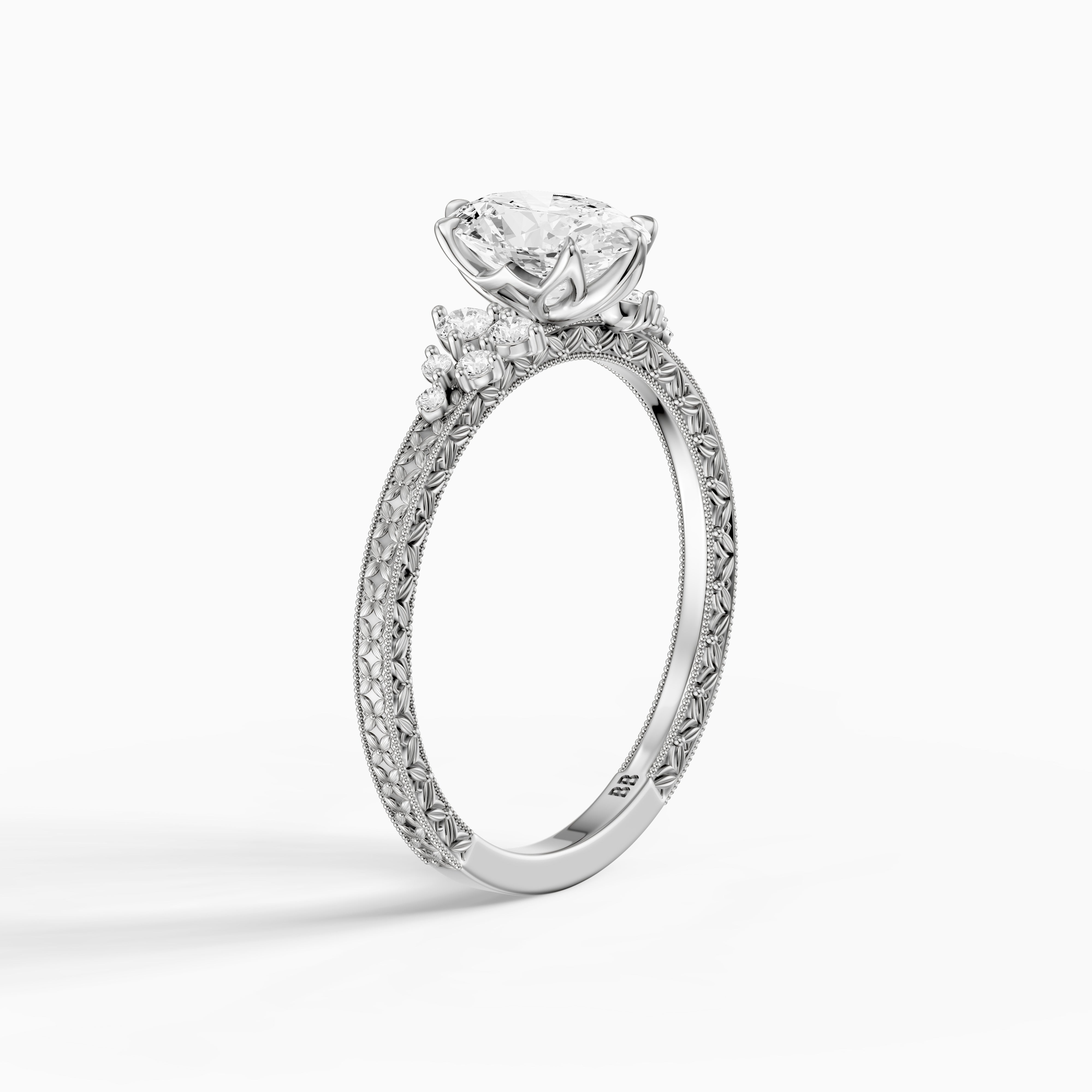 Marley Oval Moissanite Diamond Vintage Ring with Milgrain Band