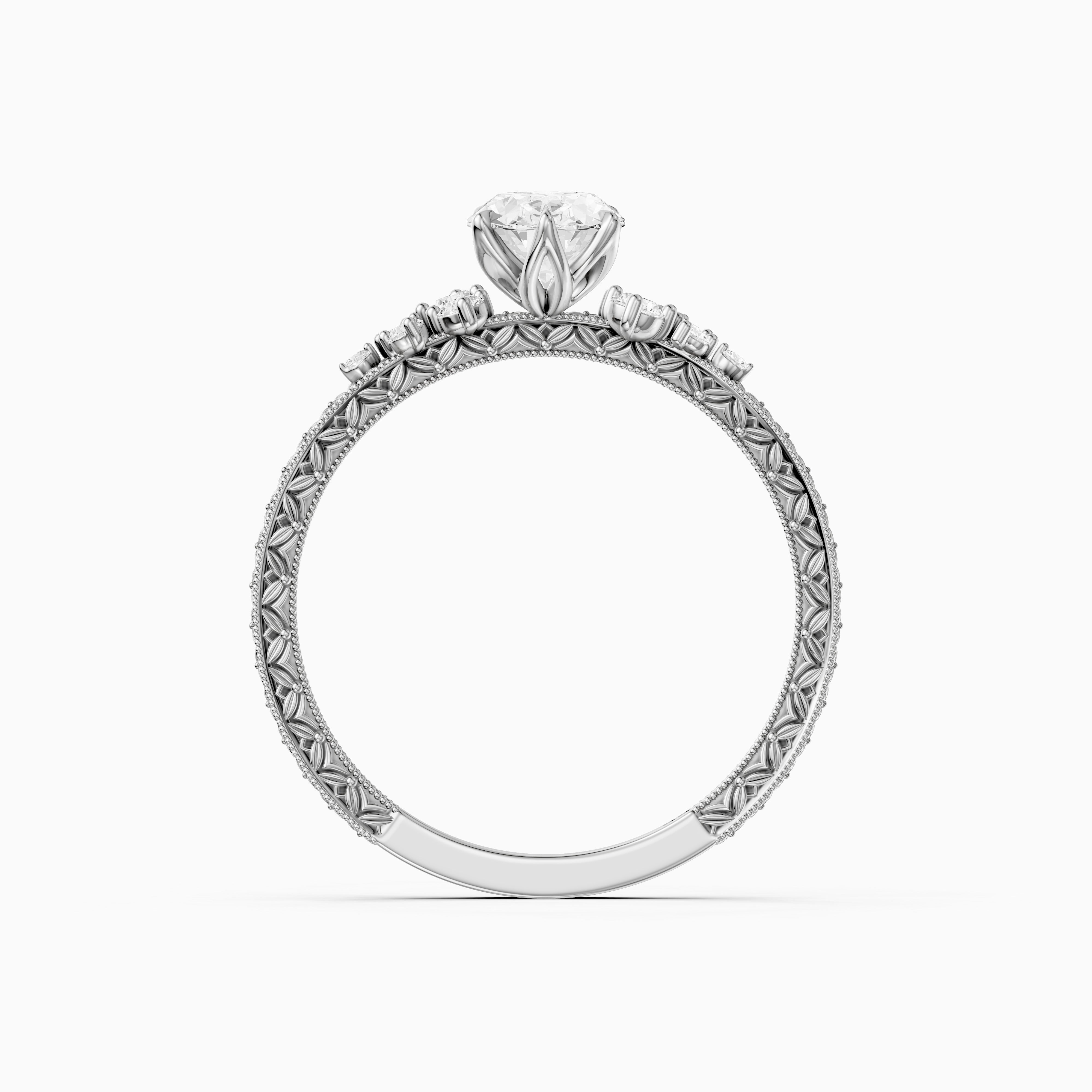 Marley Oval Moissanite Diamond Vintage Ring with Milgrain Band