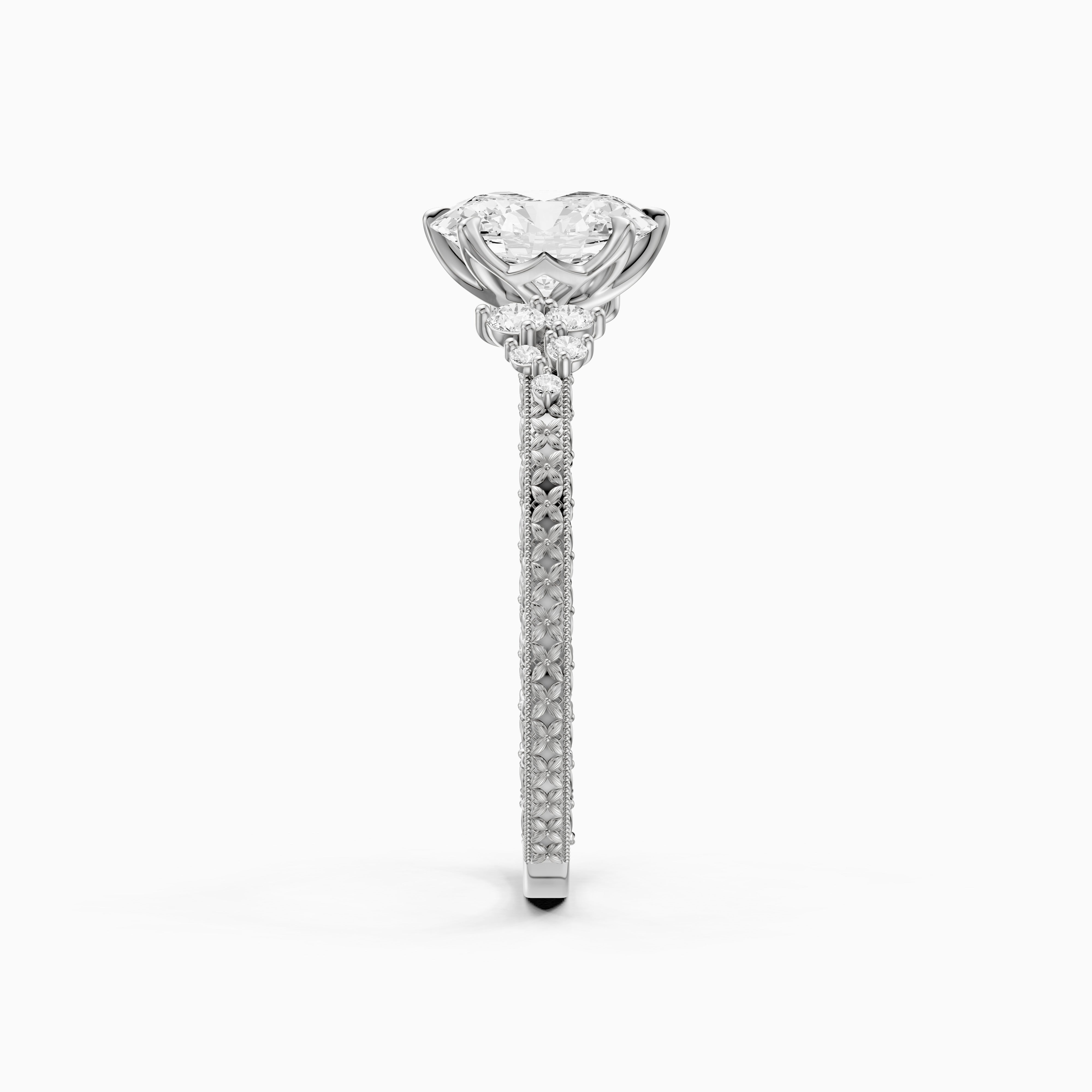 Marley Oval Moissanite Diamond Vintage Ring with Milgrain Band