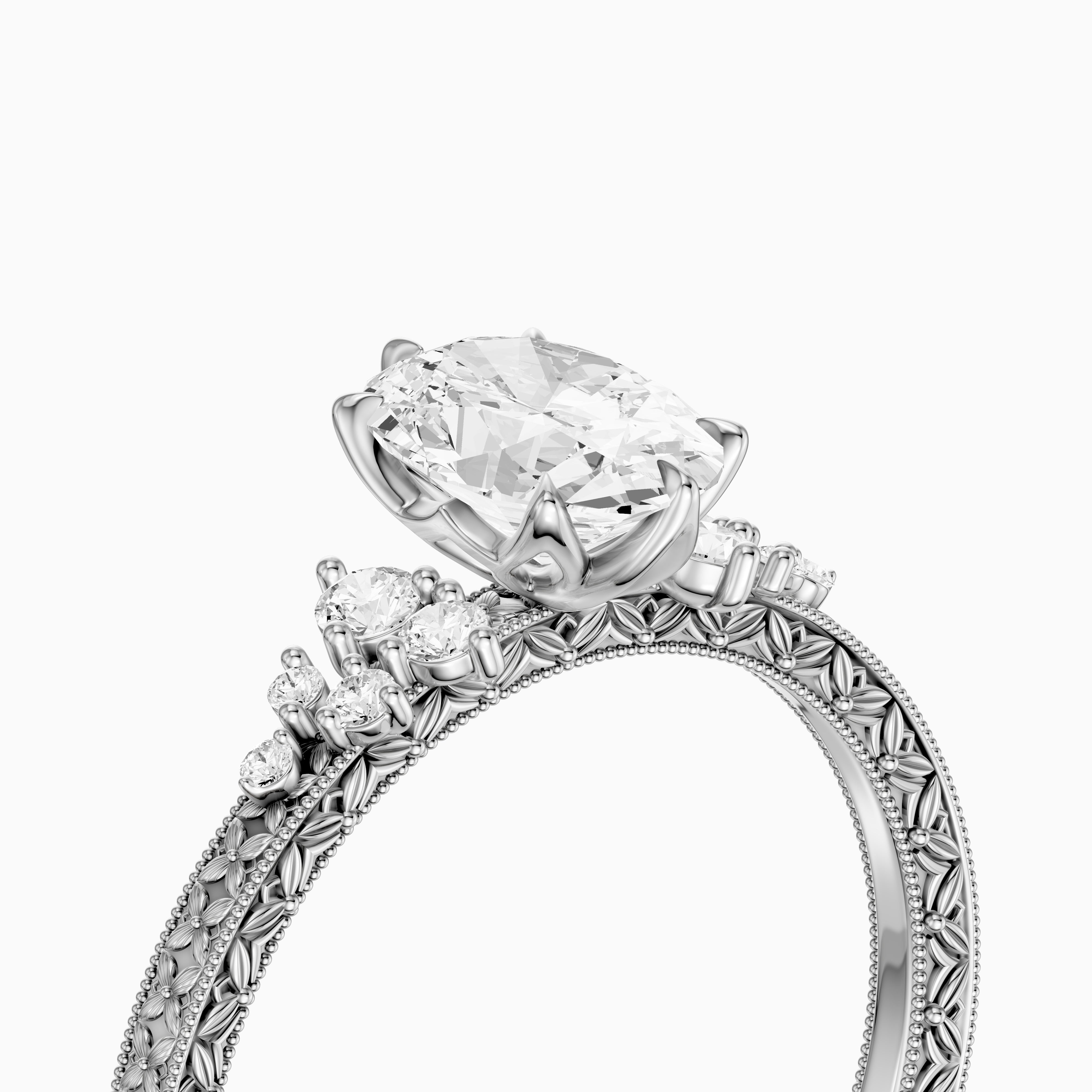 Marley Oval Moissanite Diamond Vintage Ring with Milgrain Band