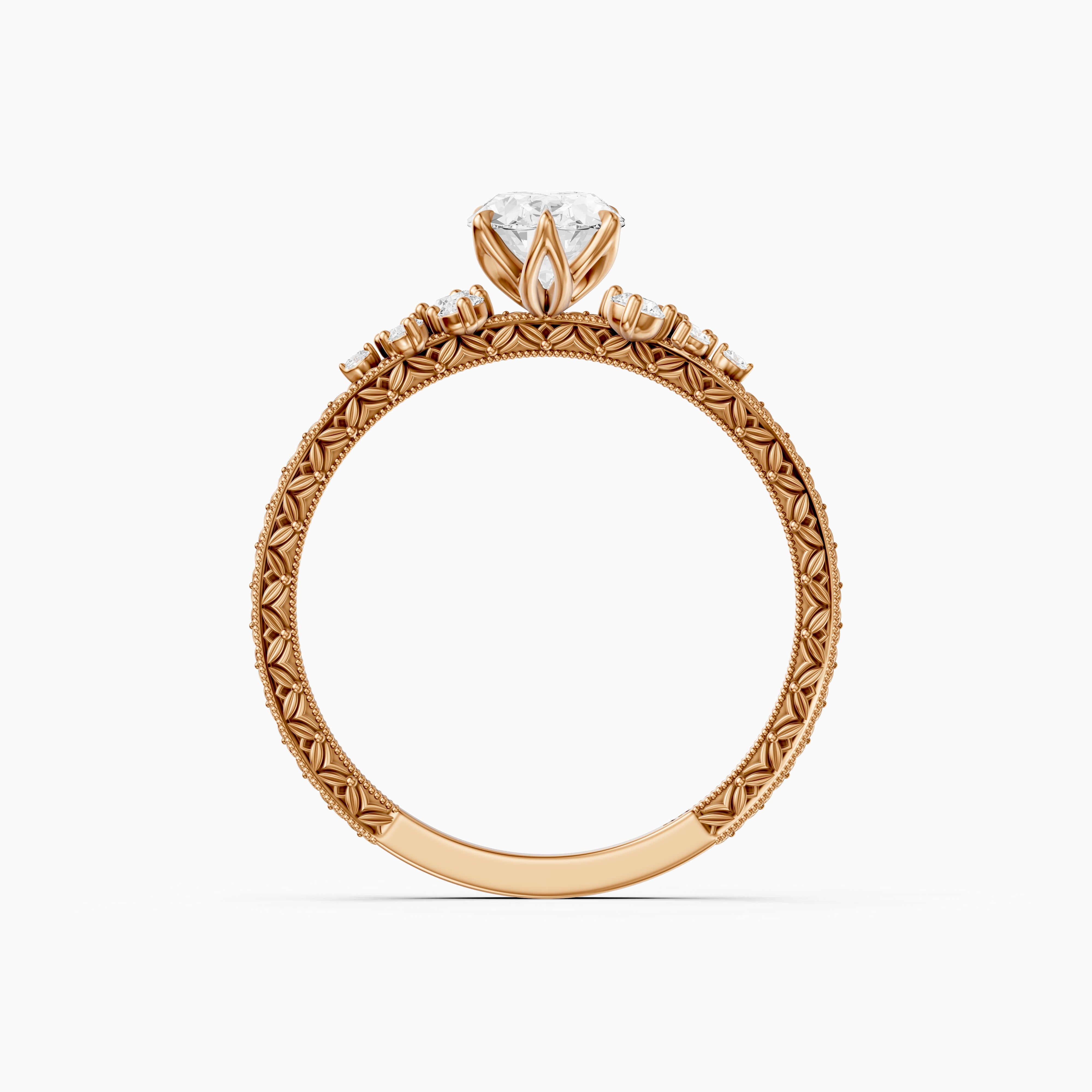 Marley Oval Moissanite Diamond Vintage Ring with Milgrain Band
