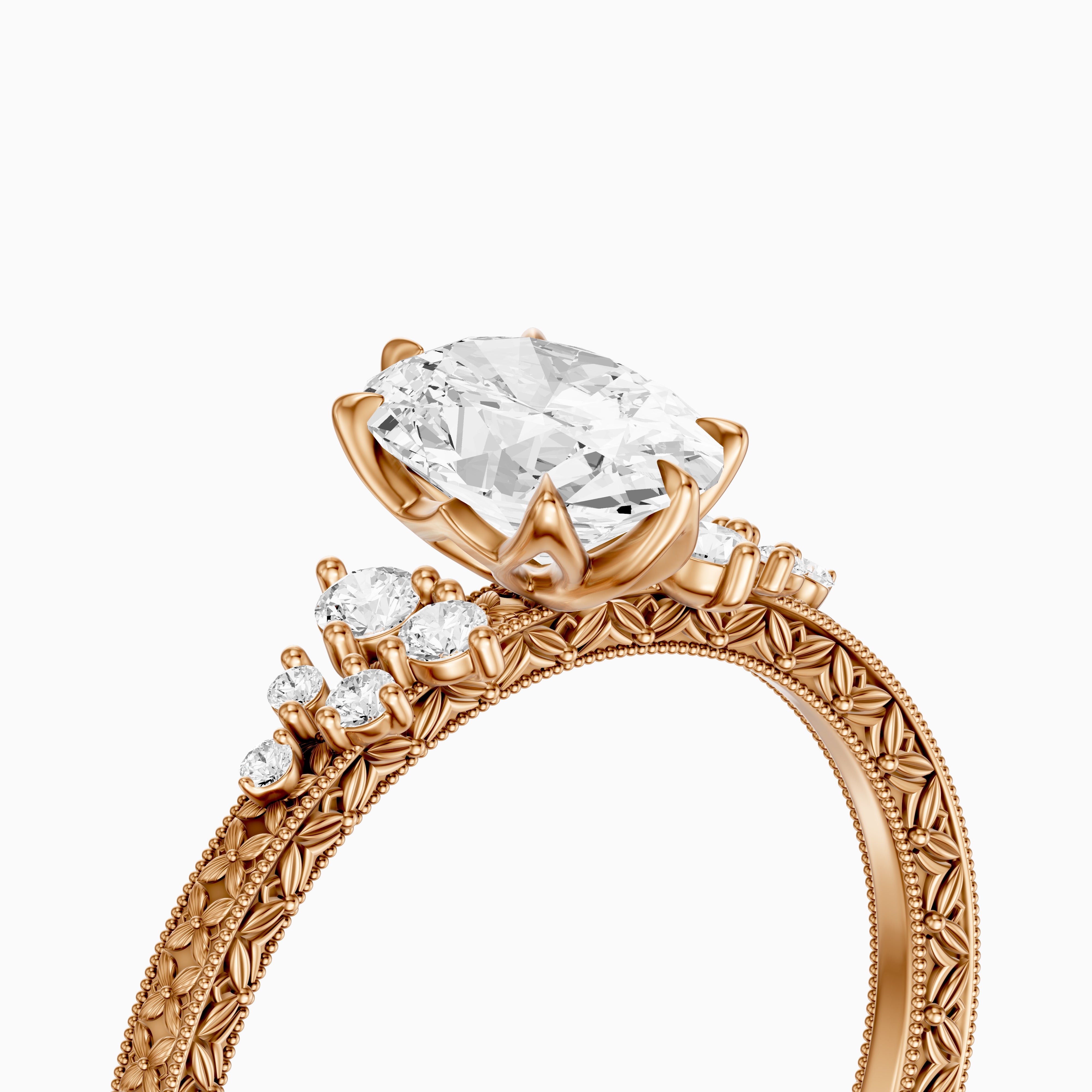 Marley Oval Moissanite Diamond Vintage Ring with Milgrain Band