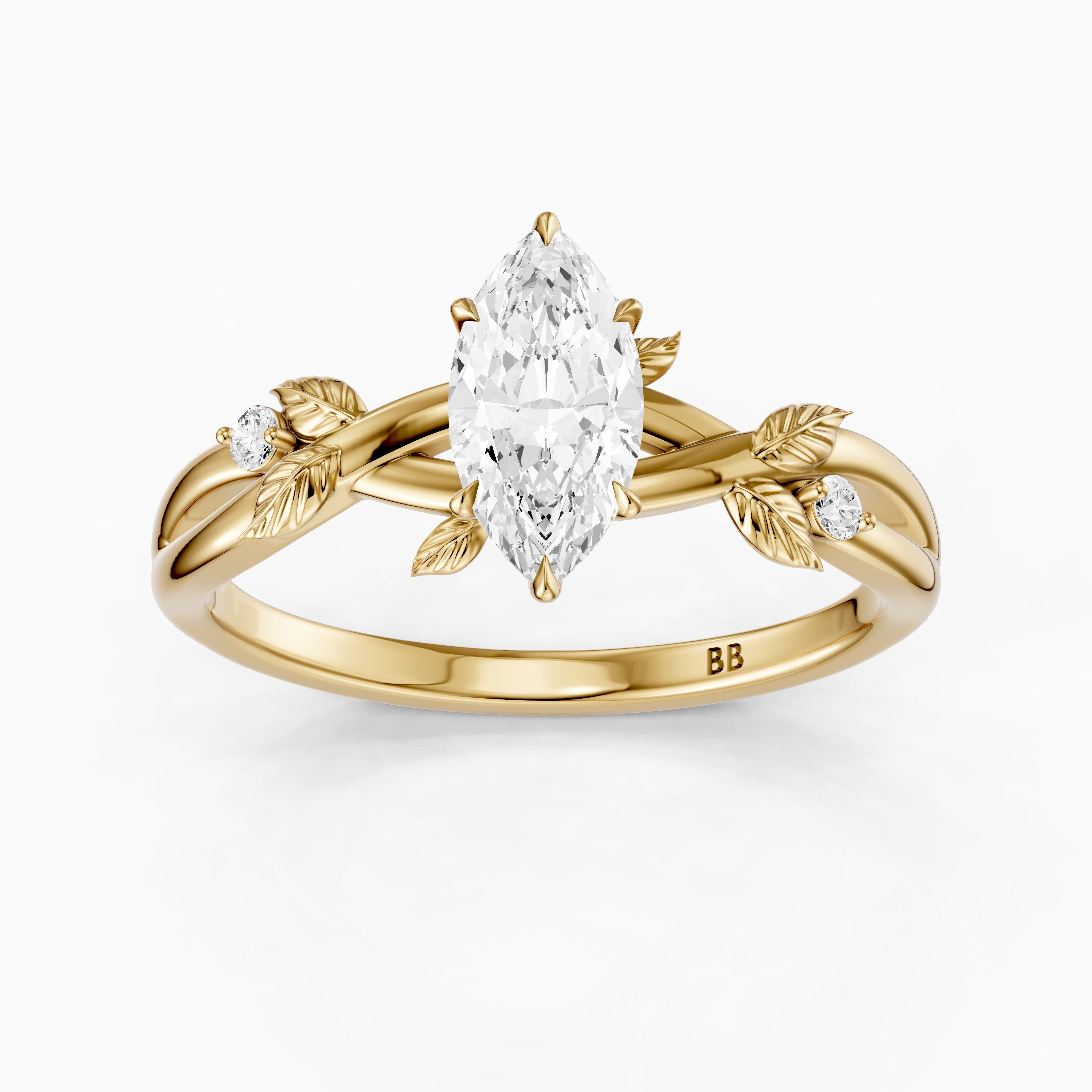 Luciana Marquise Lab Grown Diamond Leaf Vine Ring with Side Stones
