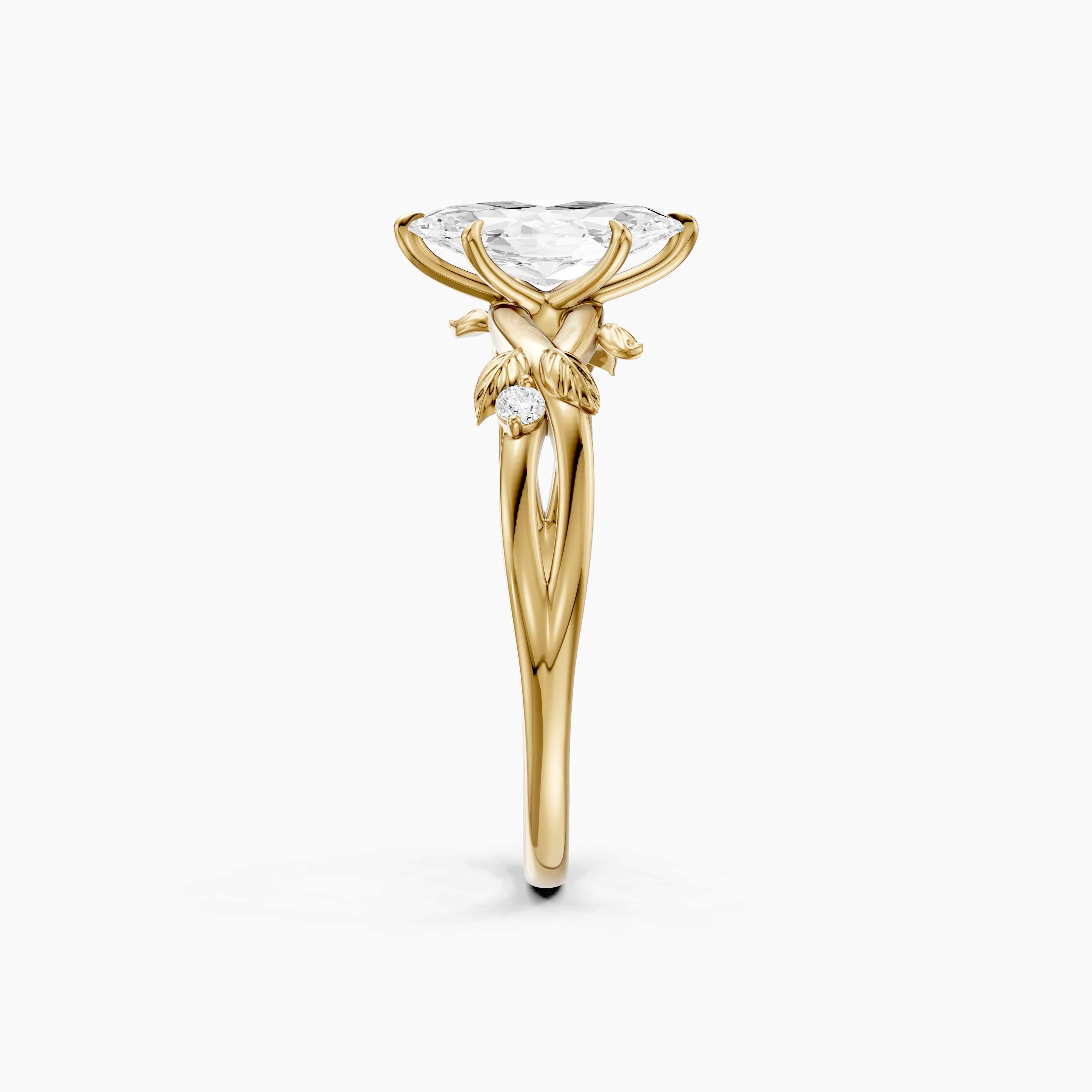Luciana Marquise Moissanite Diamond Leaf Vine Ring with Side Stones