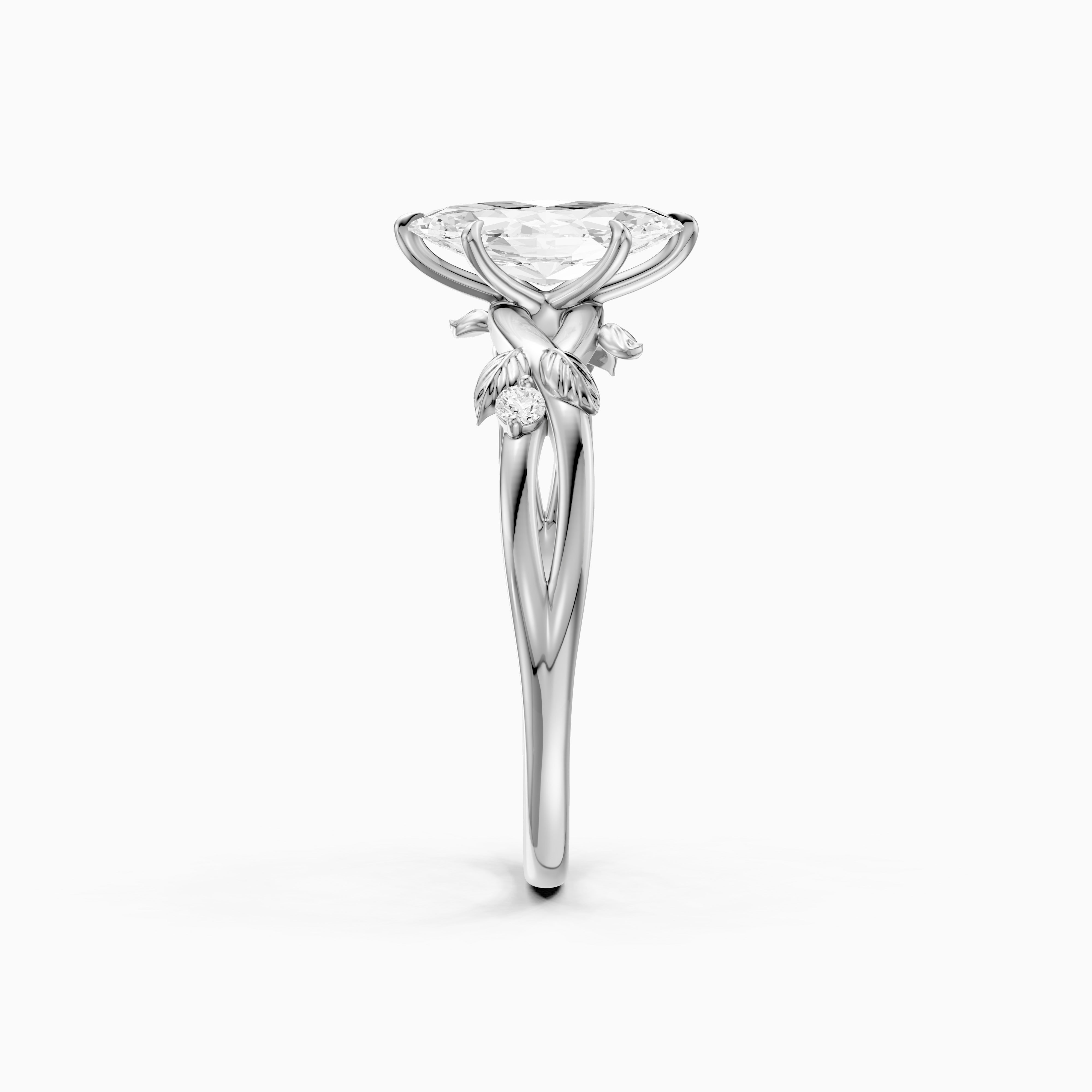 Luciana Marquise Moissanite Diamond Leaf Vine Ring with Side Stones