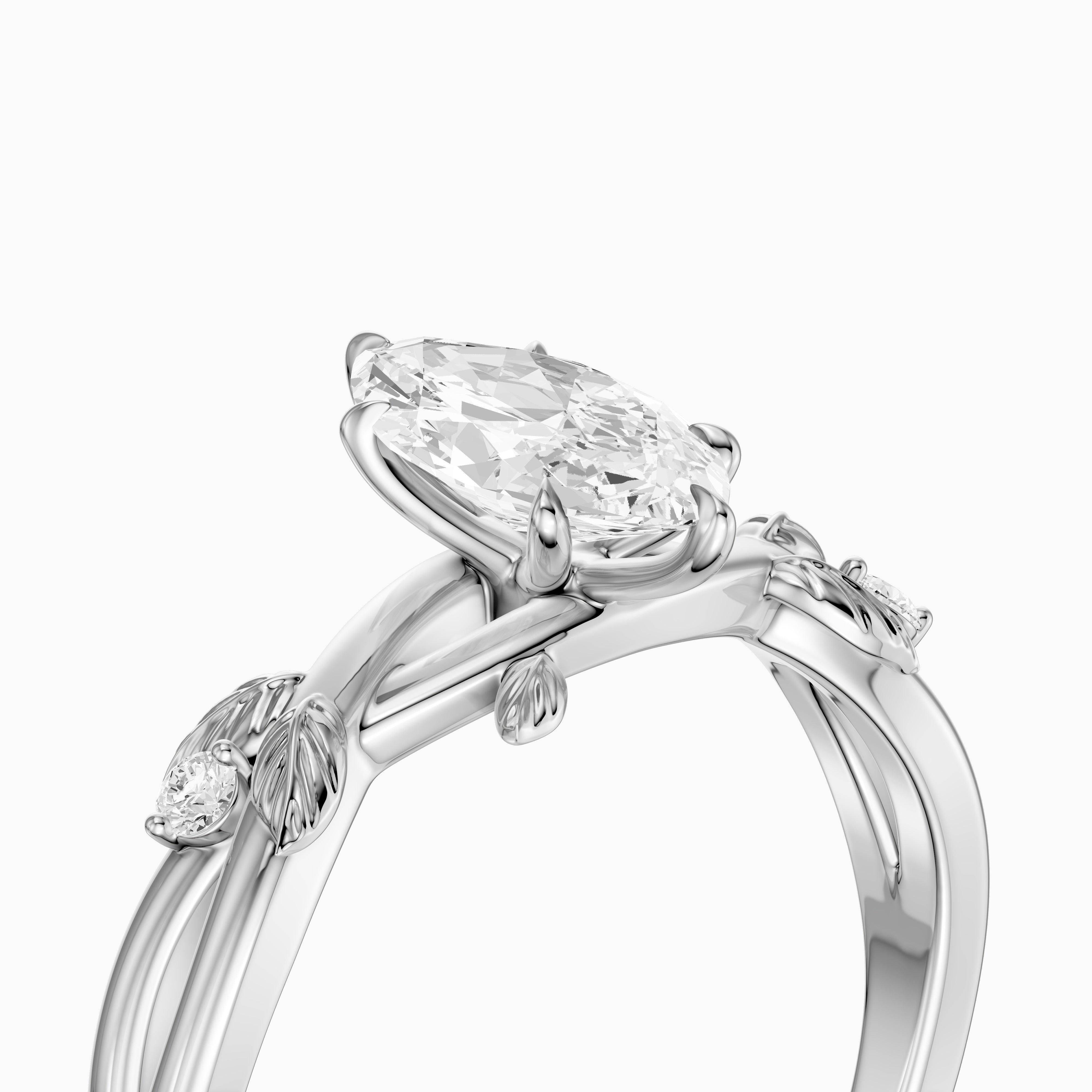 Luciana Marquise Moissanite Diamond Leaf Vine Ring with Side Stones