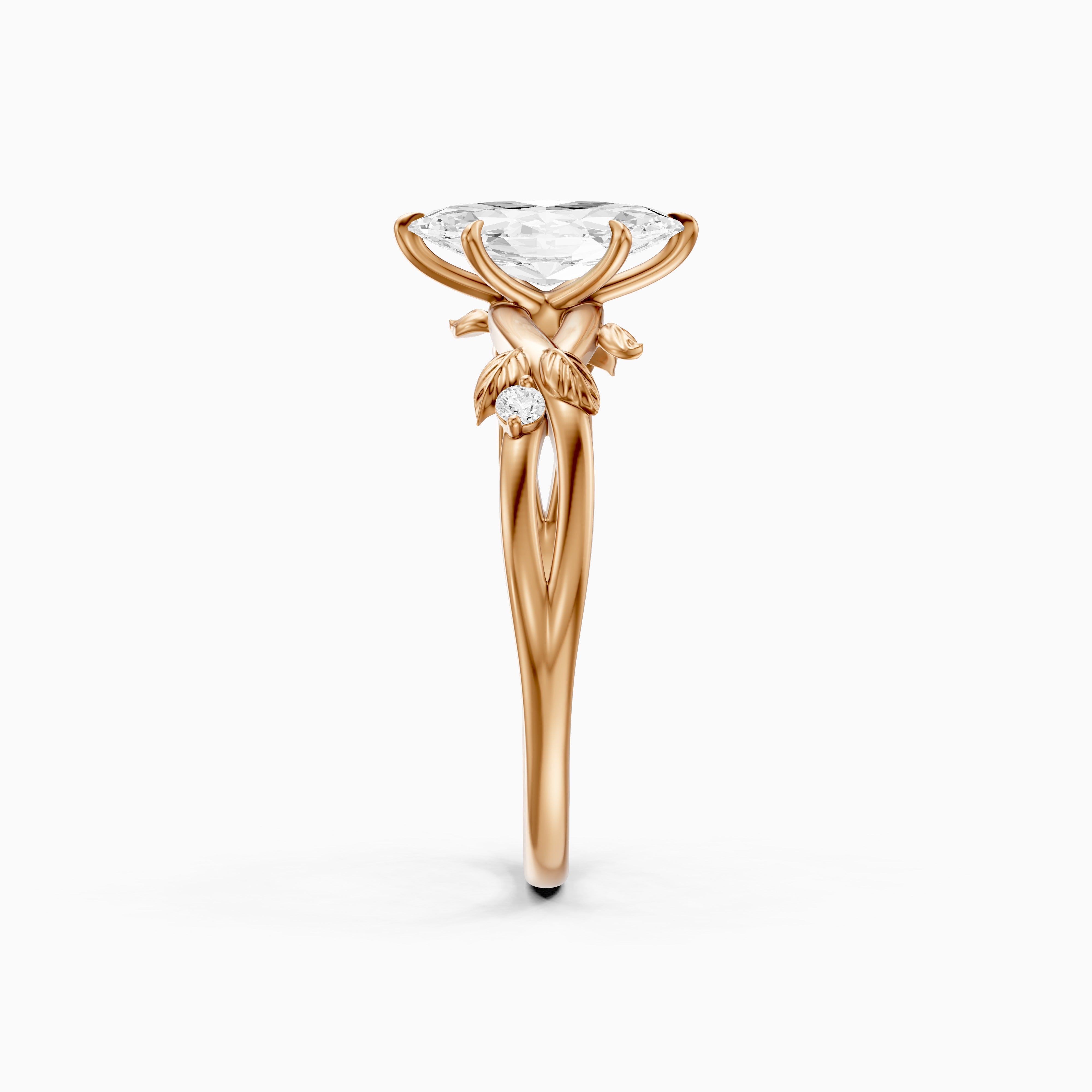 Luciana Marquise Moissanite Diamond Leaf Vine Ring with Side Stones