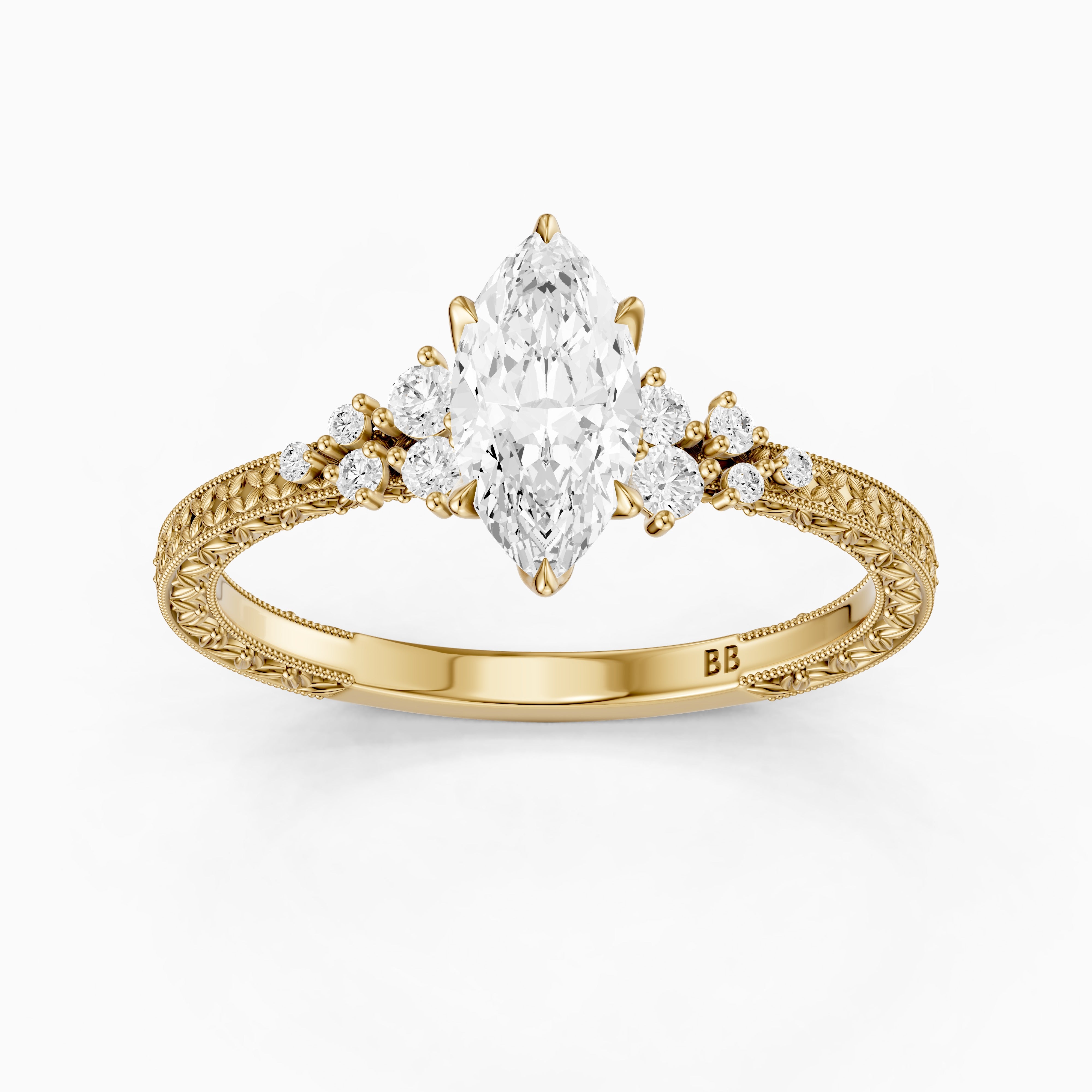 Amari Marquise Lab Grown Diamond Ring with Vintage Milgrain Band