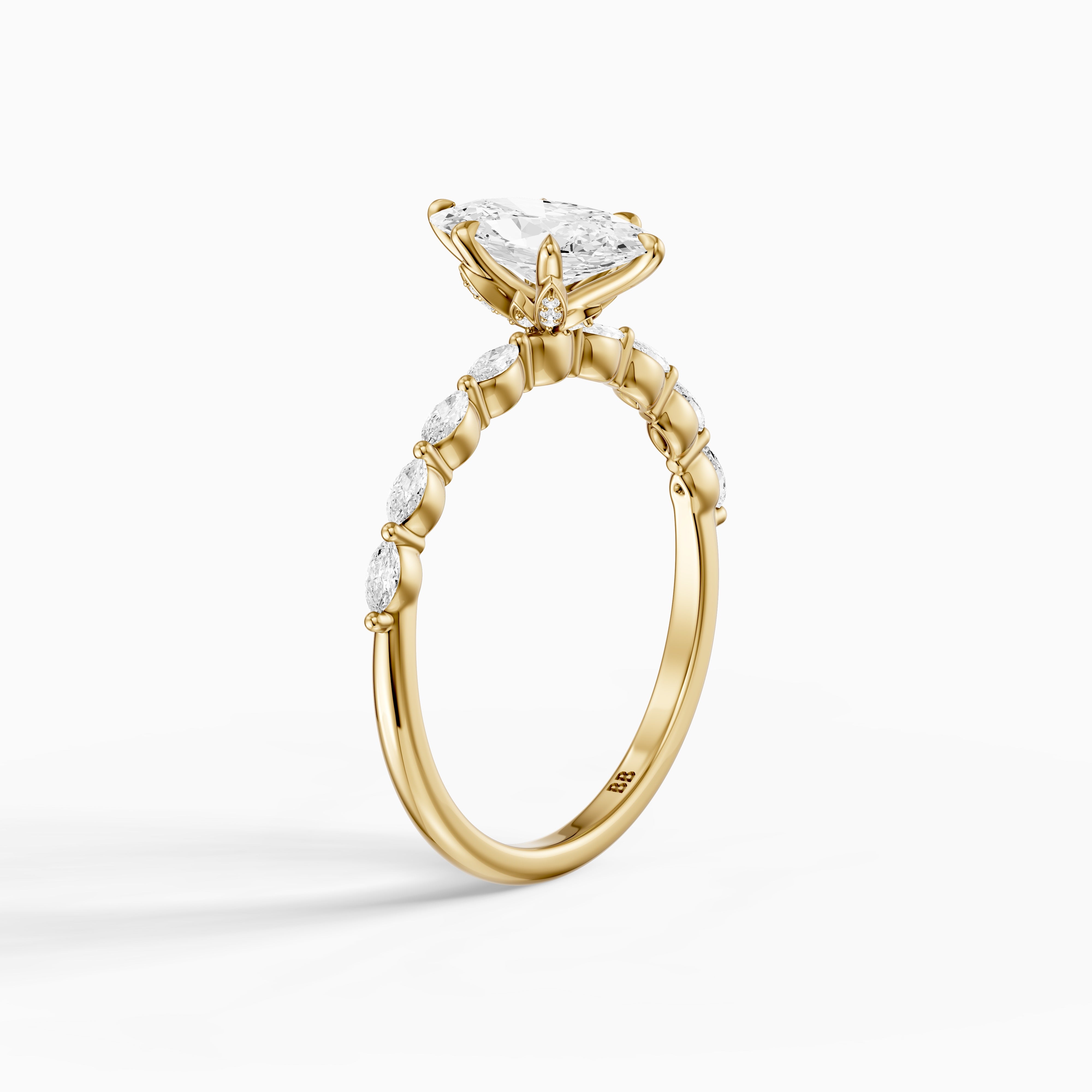 Octavia Moval Hidden Halo Moissanite Diamond Ring With Side Stone