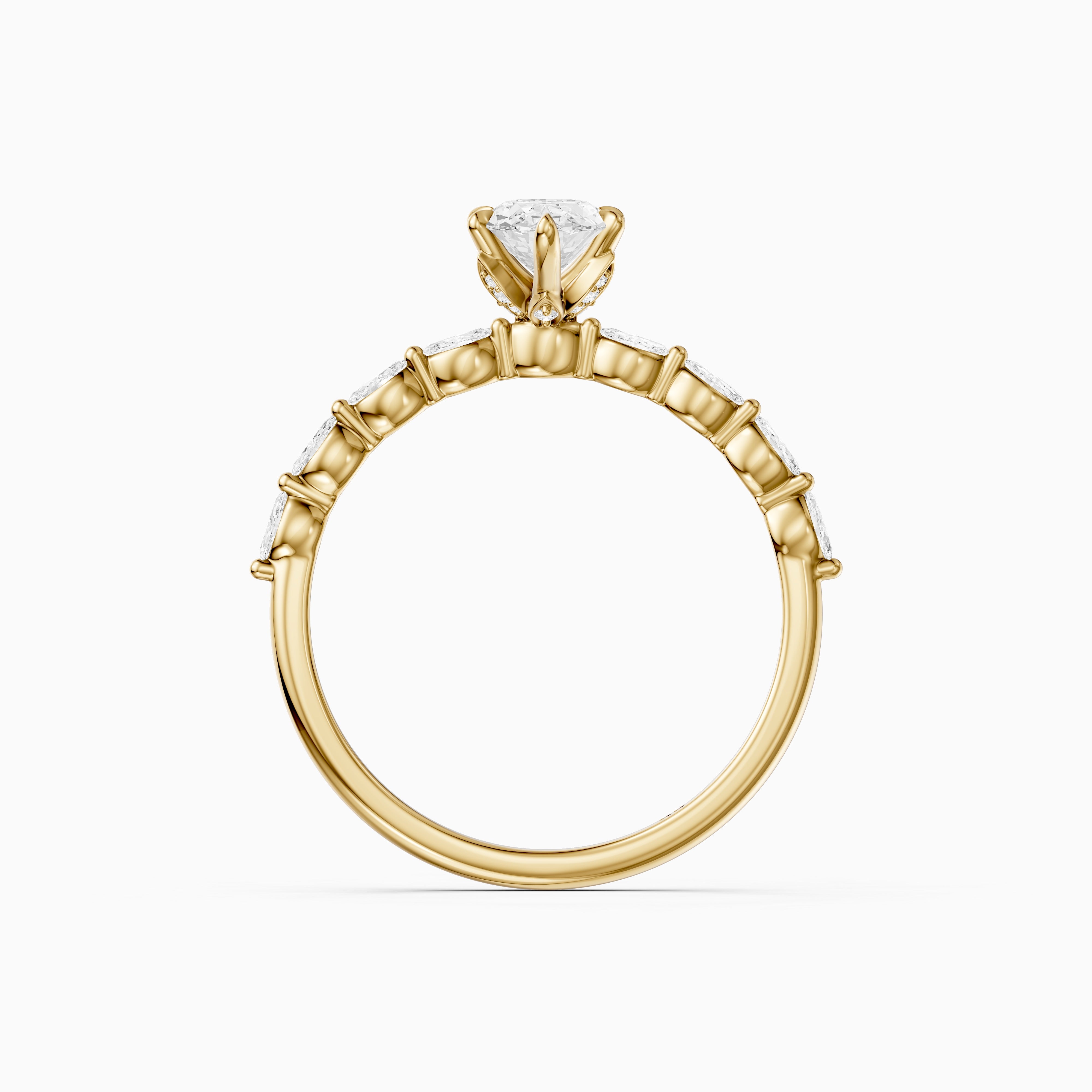 Octavia Moval Hidden Halo Moissanite Diamond Ring With Side Stone