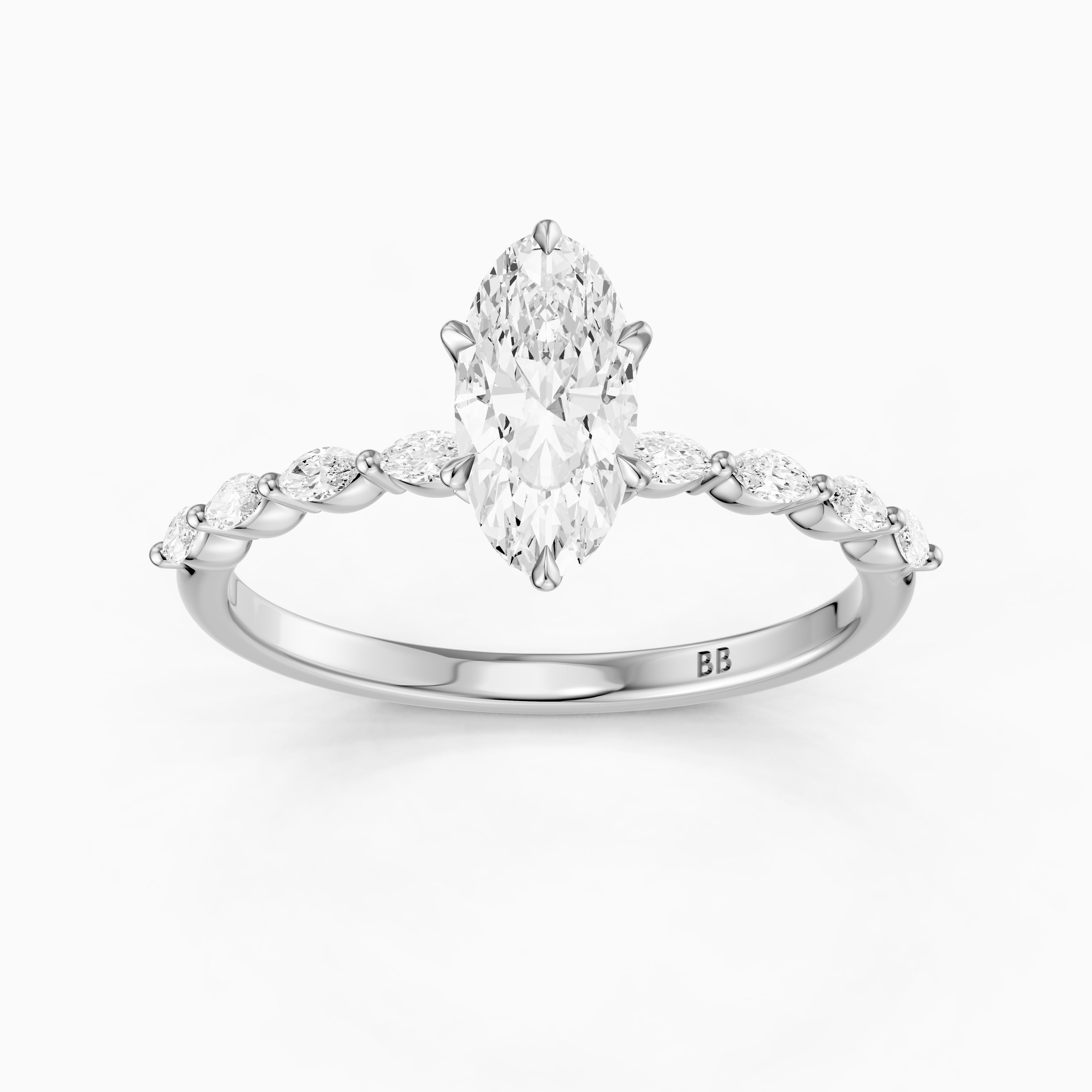 Octavia Moval Hidden Halo Moissanite Diamond Ring With Side Stone