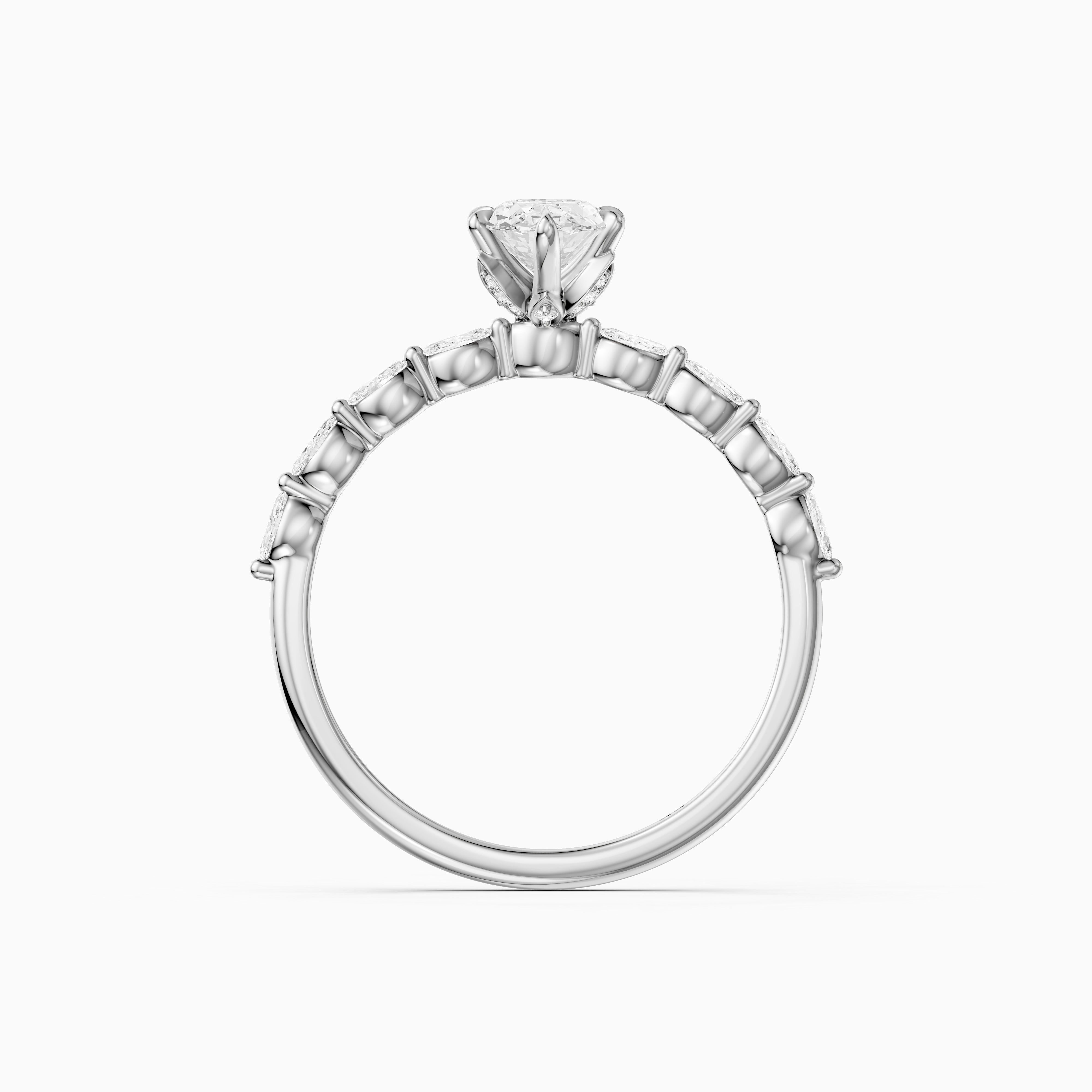 Octavia Moval Hidden Halo Moissanite Diamond Ring With Side Stone