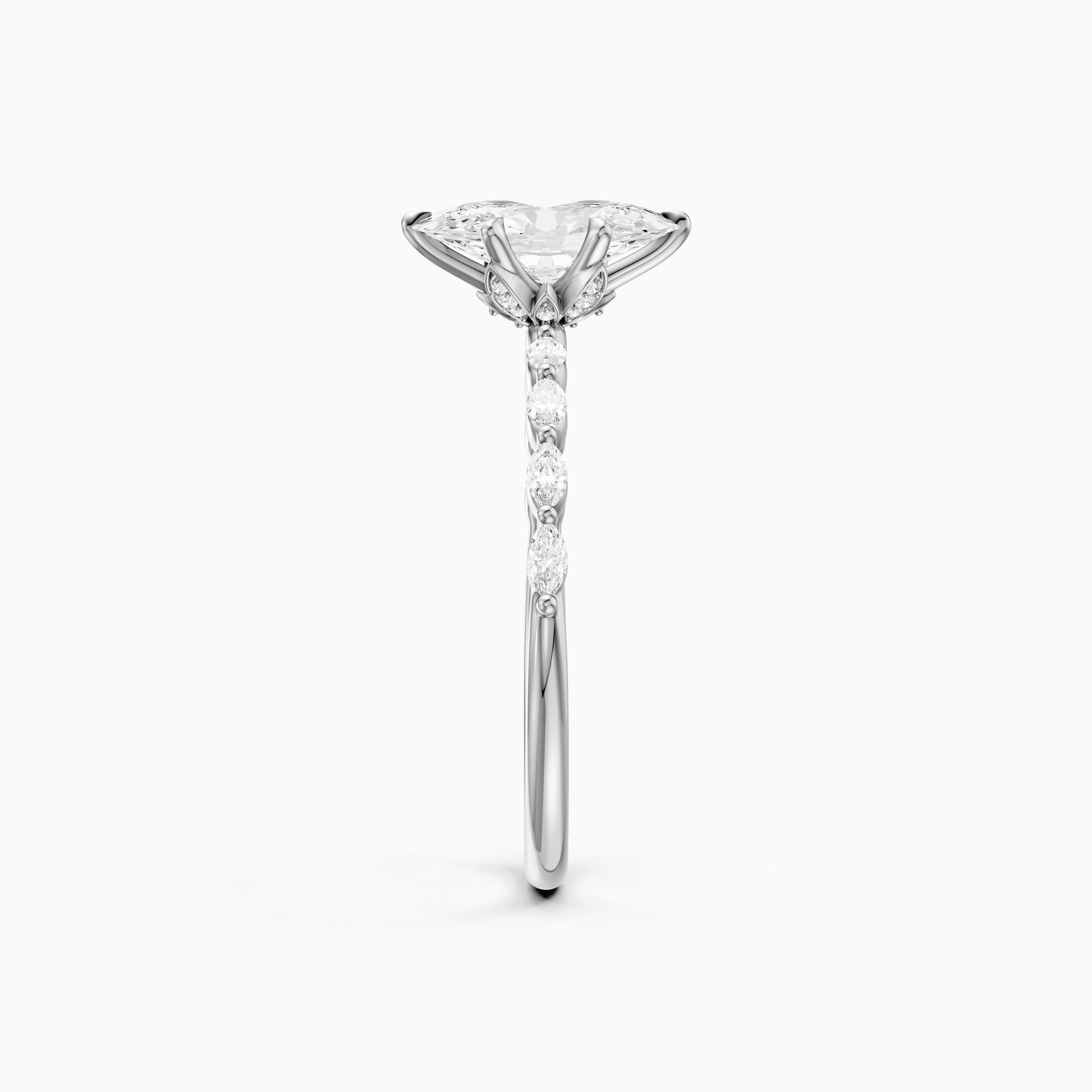 Octavia Moval Hidden Halo Moissanite Diamond Ring With Side Stone