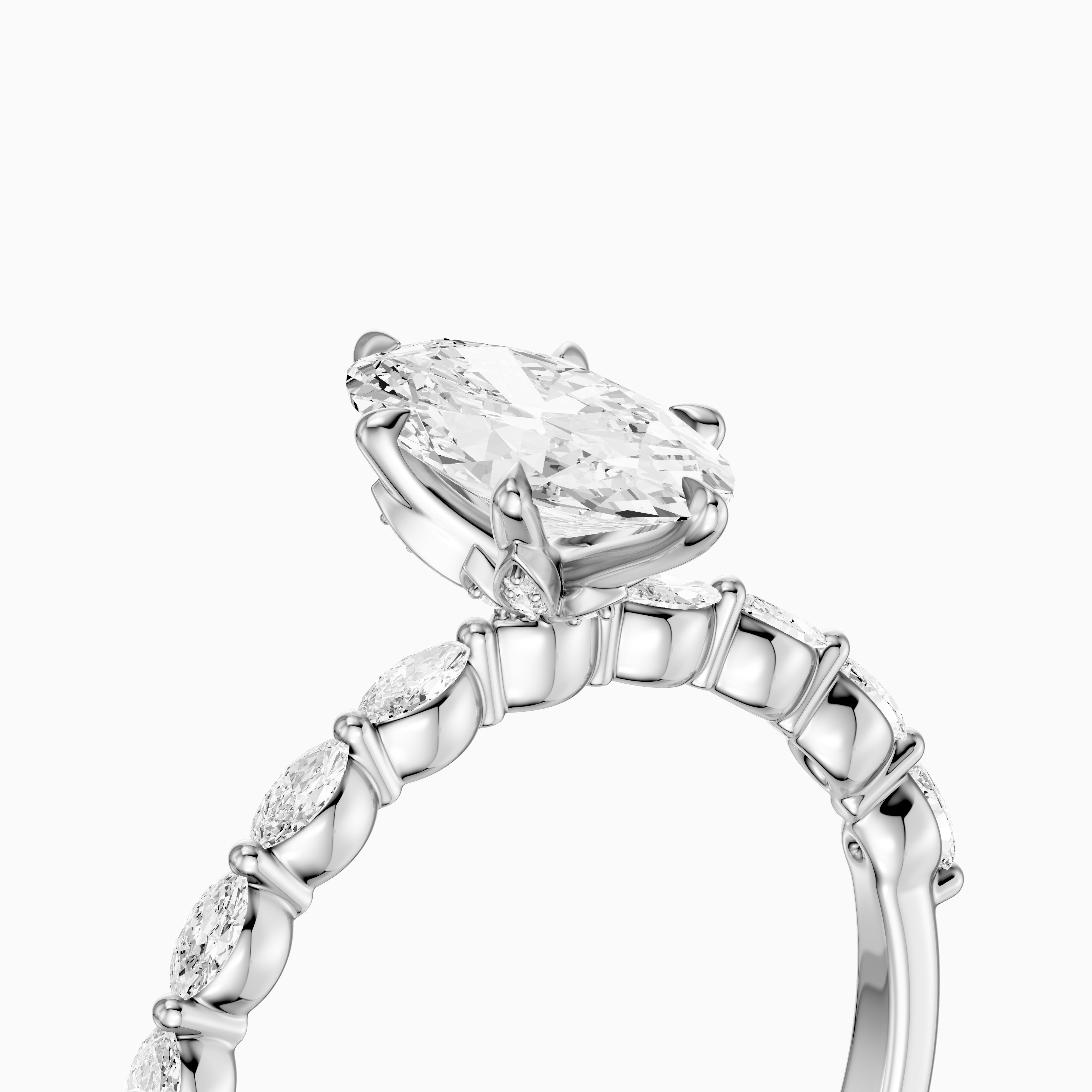 Octavia Moval Hidden Halo Moissanite Diamond Ring With Side Stone