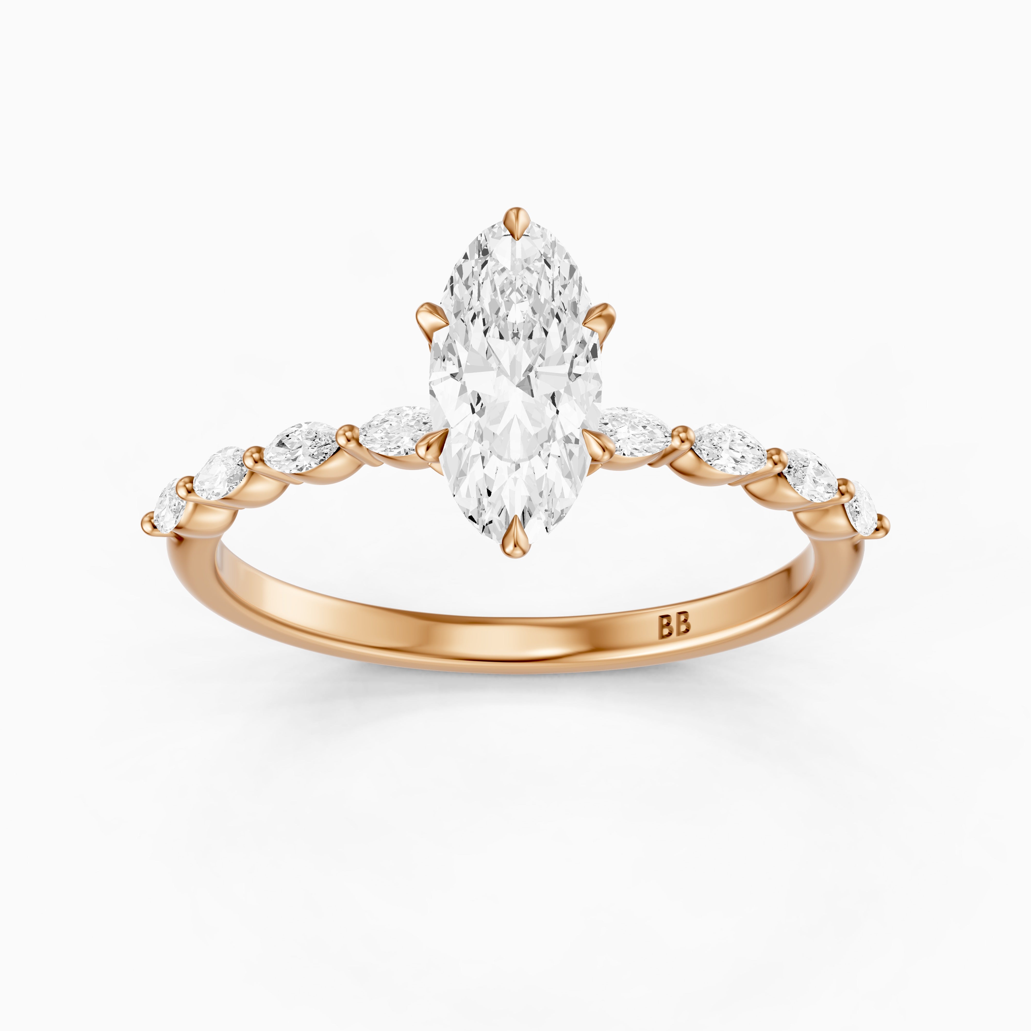 Octavia Moval Hidden Halo Moissanite Diamond Ring With Side Stone