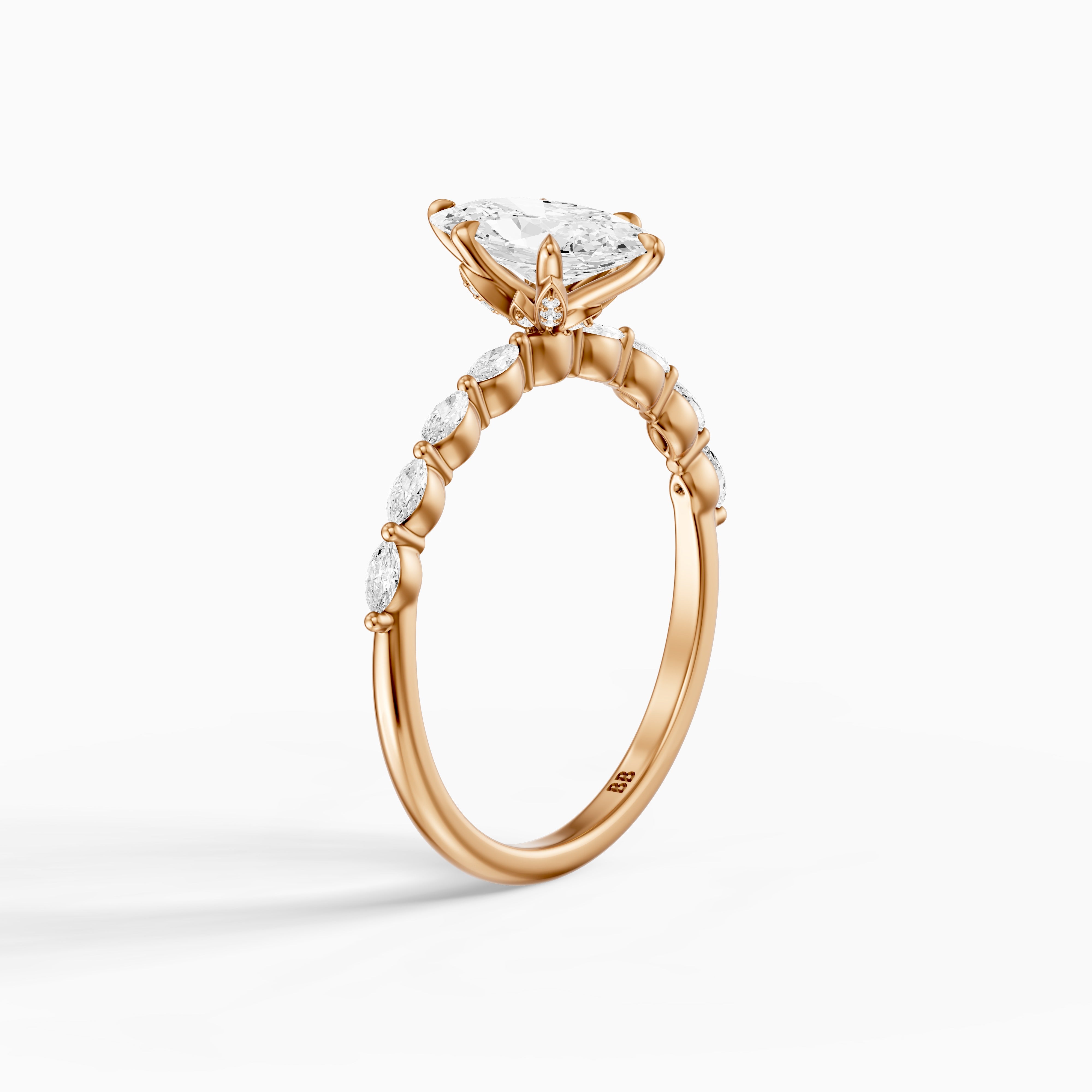 Octavia Moval Hidden Halo Moissanite Diamond Ring With Side Stone