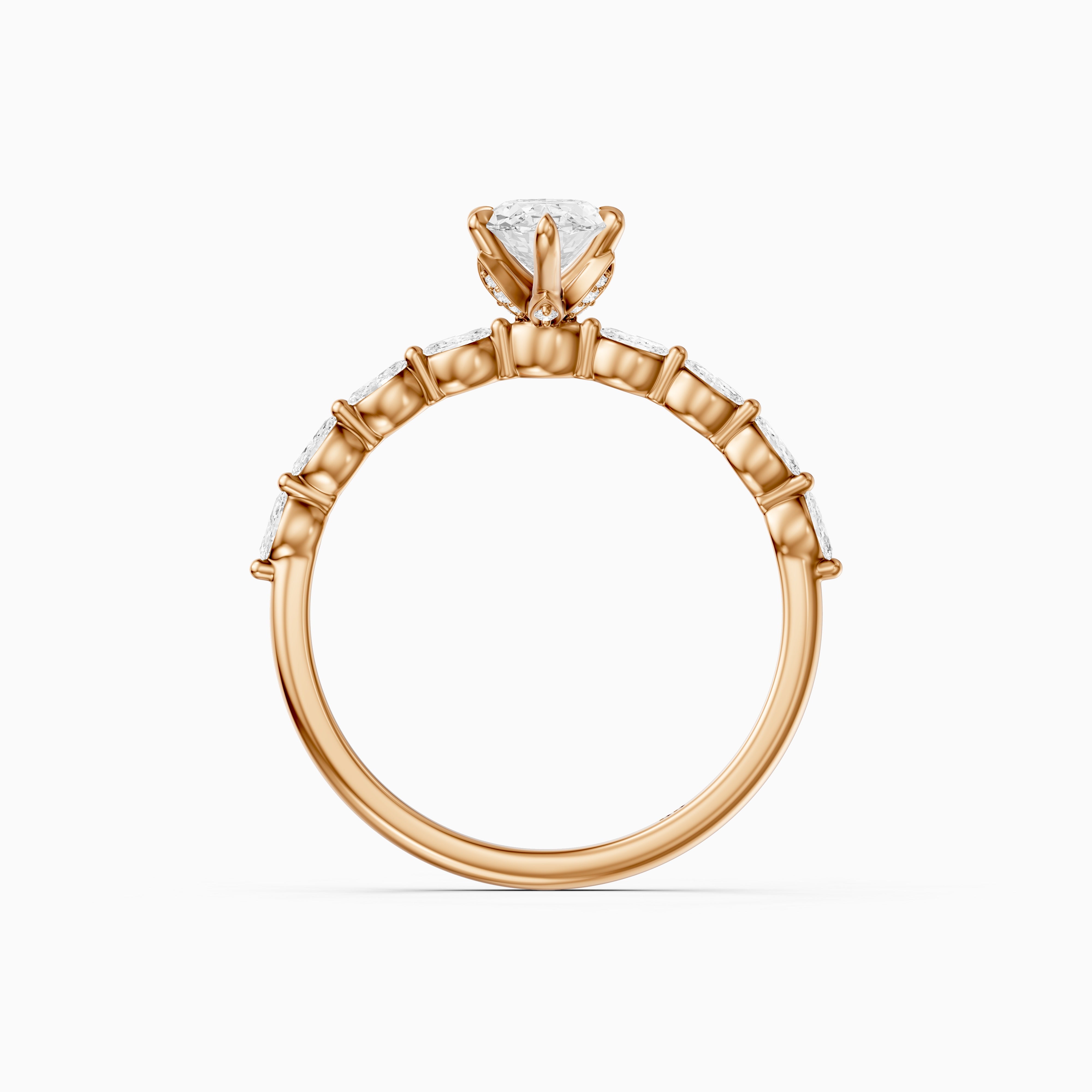 Octavia Moval Hidden Halo Moissanite Diamond Ring With Side Stone