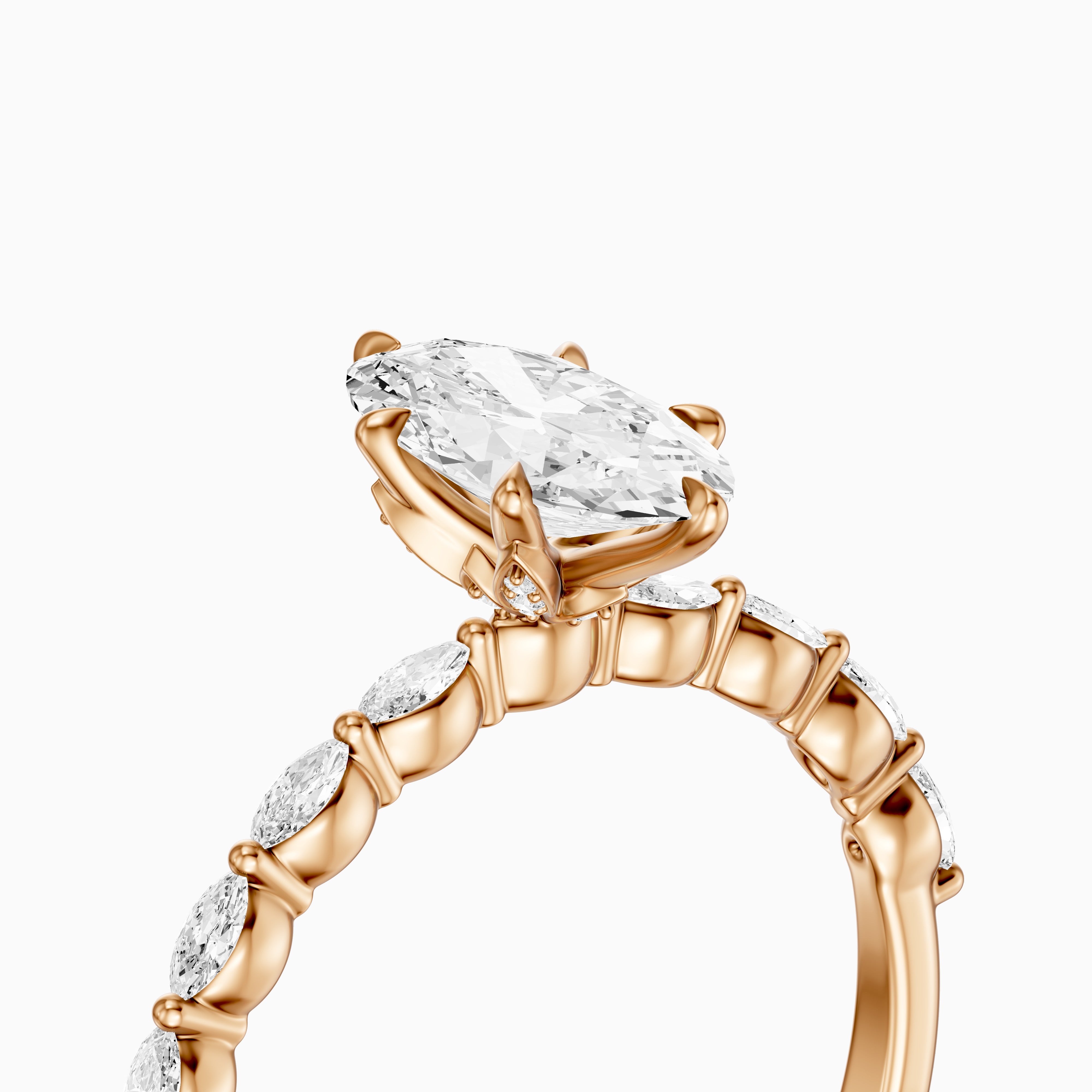 Octavia Moval Hidden Halo Moissanite Diamond Ring With Side Stone