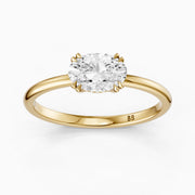 Ariel East West Oval Lab Grown Diamond Ring with Hidden Halo and Double Claw Prong