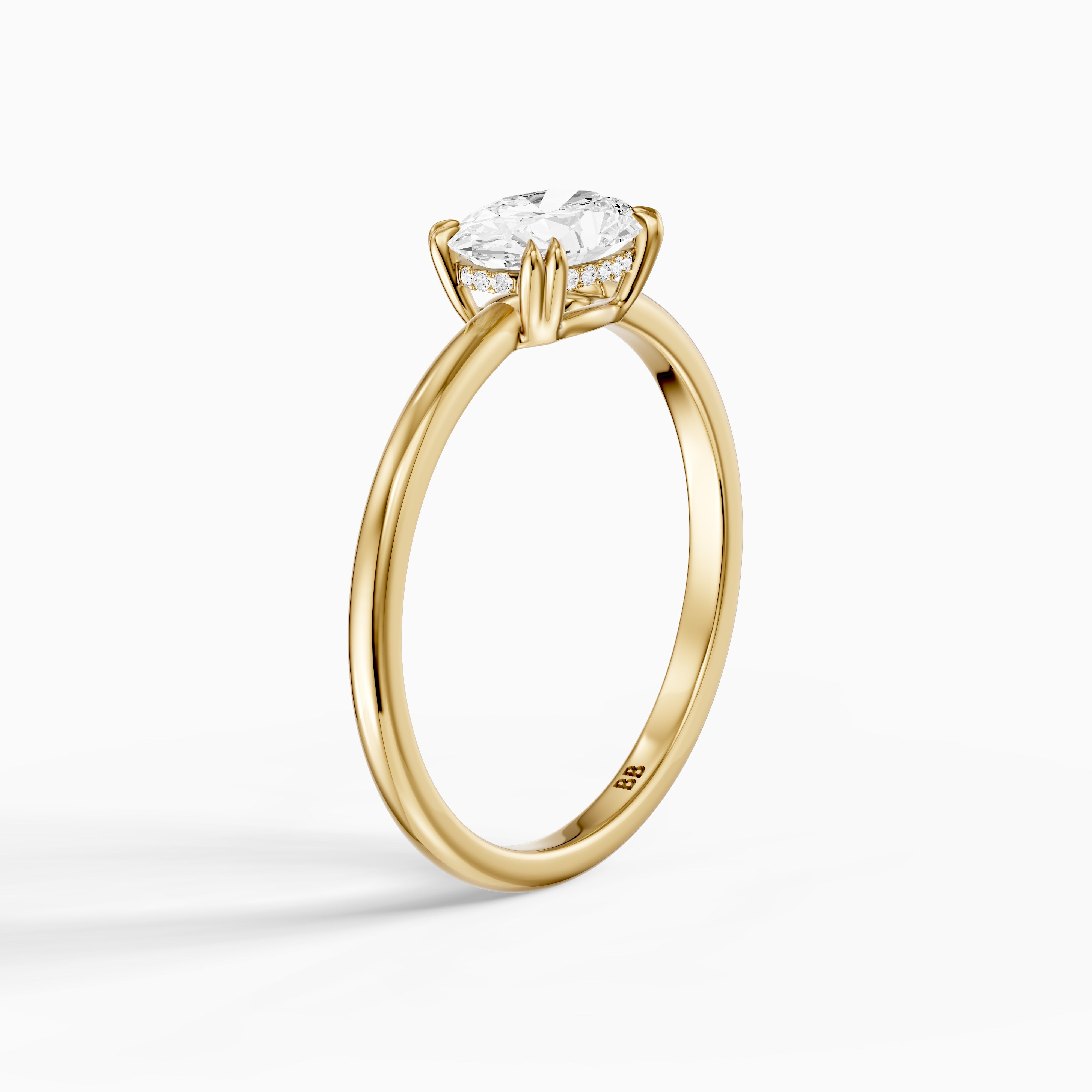 Ariel East West Oval Moissanite Diamond Ring with Hidden Halo and Double Claw Prong