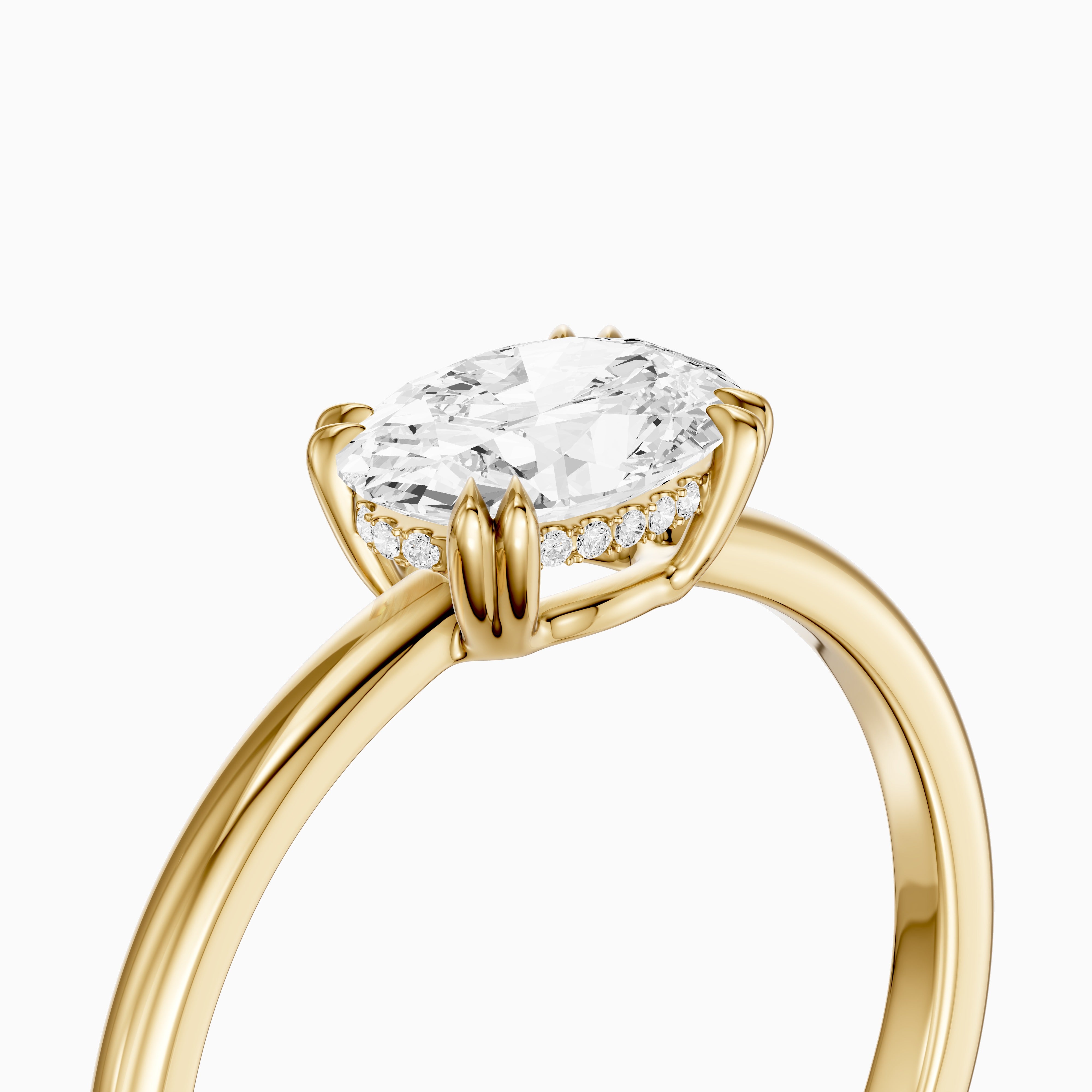 Ariel East West Oval Moissanite Diamond Ring with Hidden Halo and Double Claw Prong