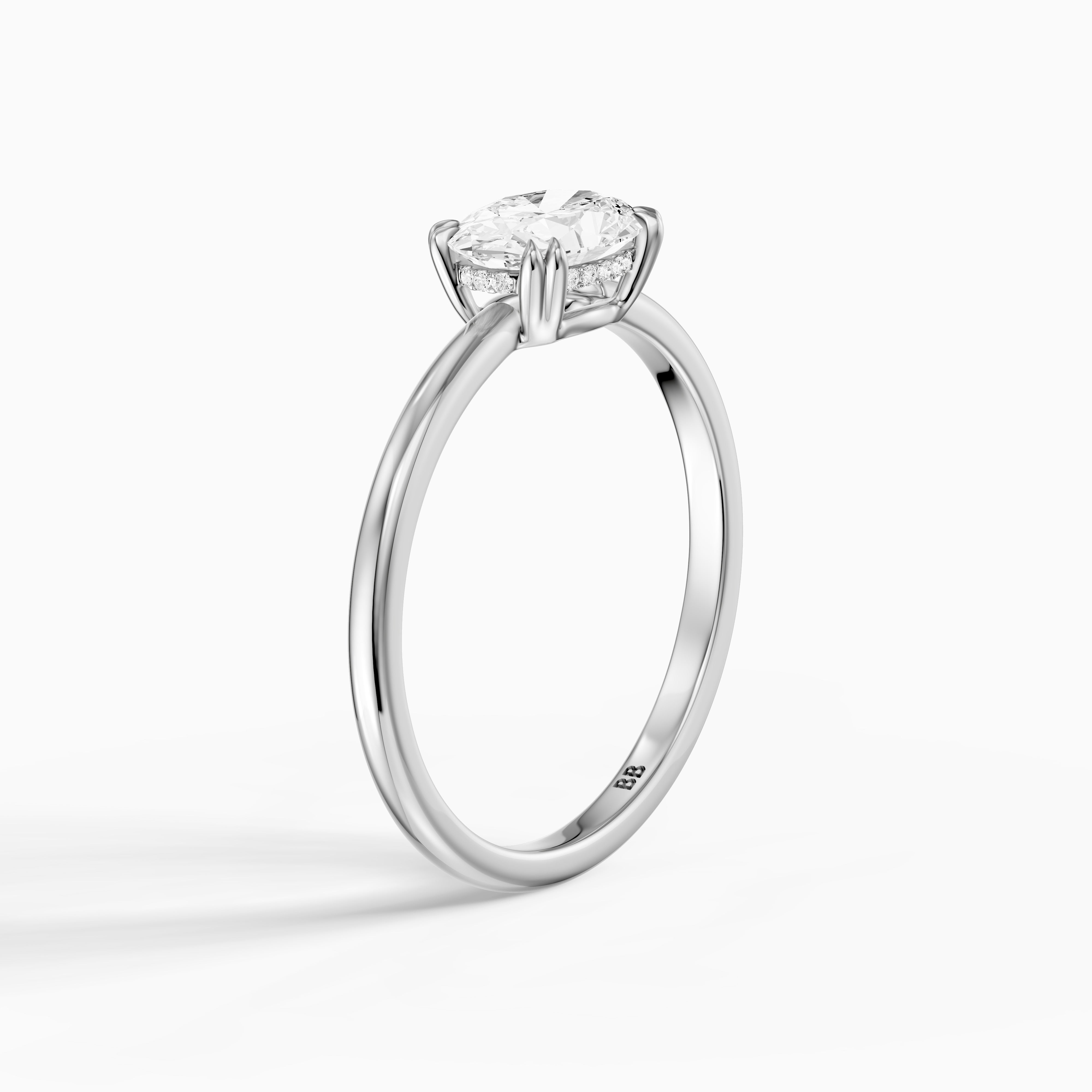 Ariel East West Oval Moissanite Diamond Ring with Hidden Halo and Double Claw Prong