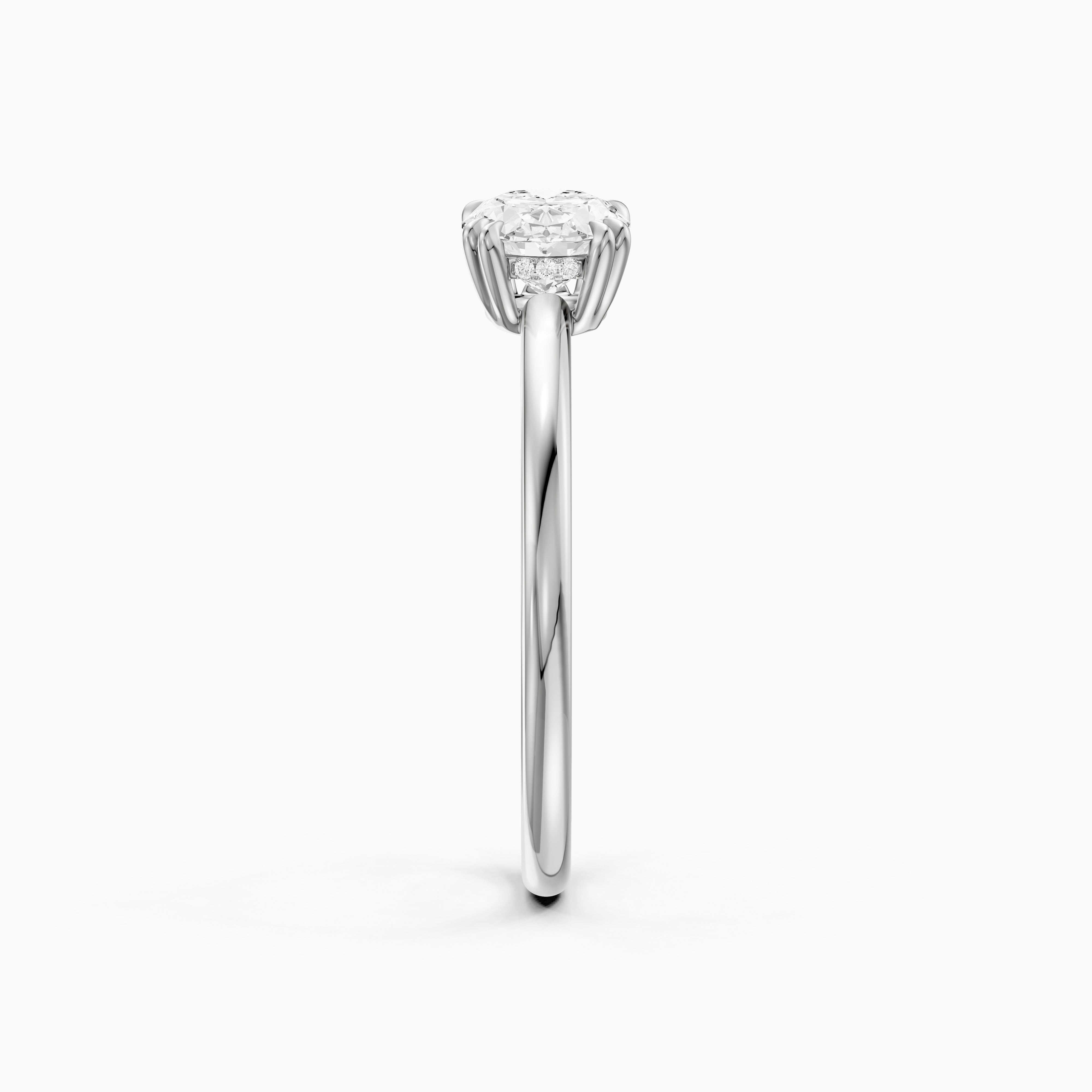 Ariel East West Oval Moissanite Diamond Ring with Hidden Halo and Double Claw Prong