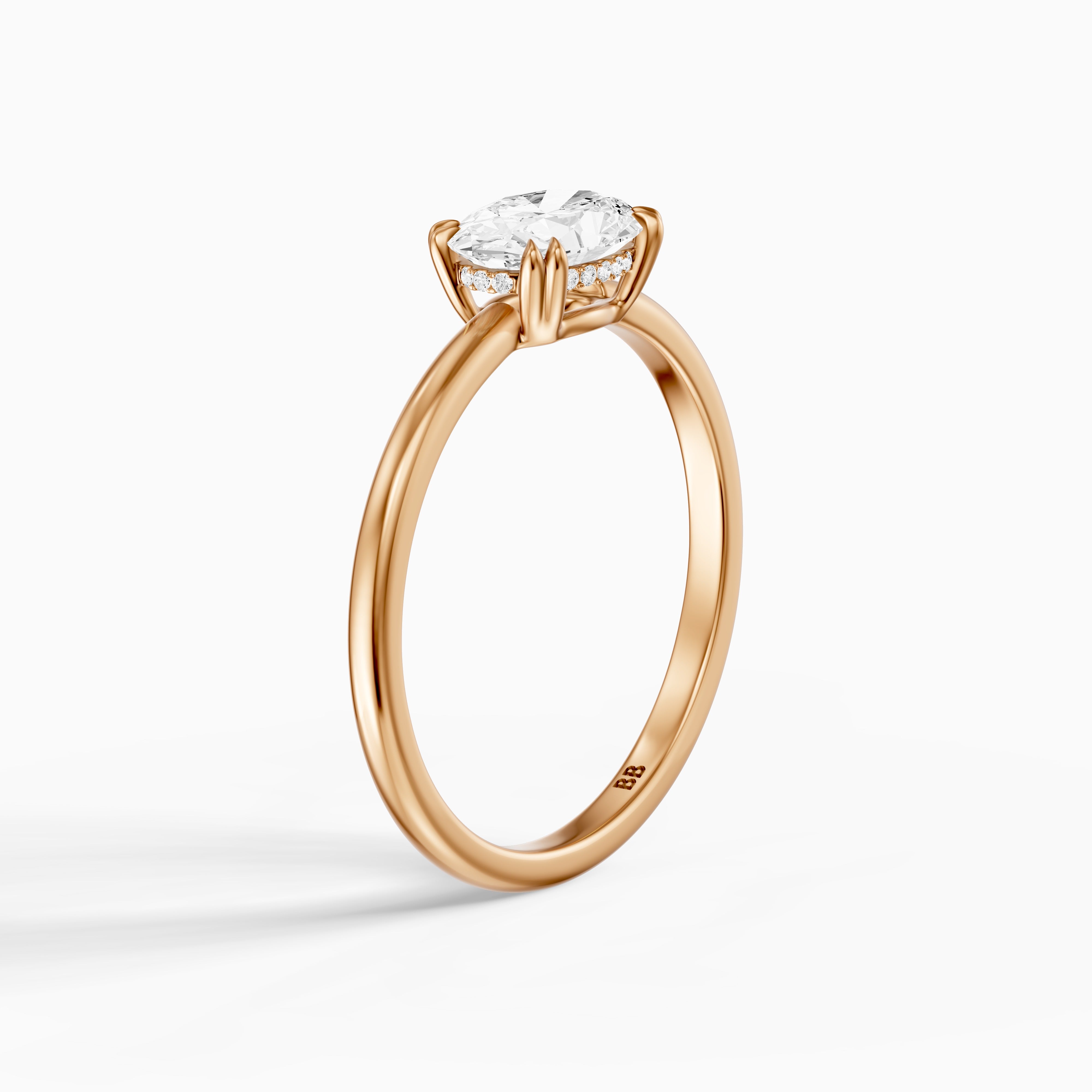 Ariel East West Oval Moissanite Diamond Ring with Hidden Halo and Double Claw Prong