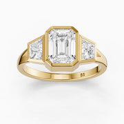 Stevie Emerald Cut Lab Grown Diamond Bezel Ring with Trapezoid Side Stones