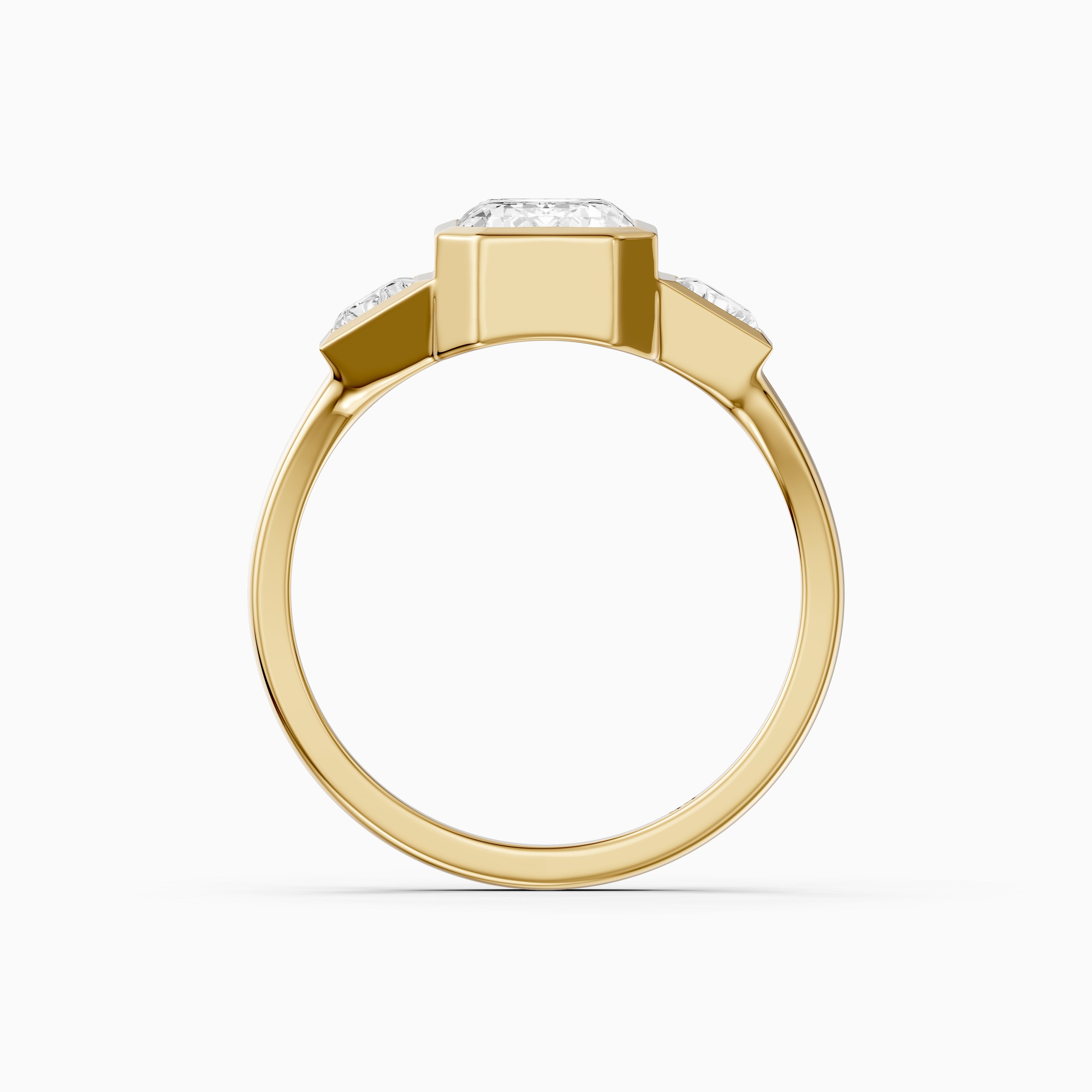 Stevie Emerald Cut Lab Grown Diamond Bezel Ring with Trapezoid Side Stones
