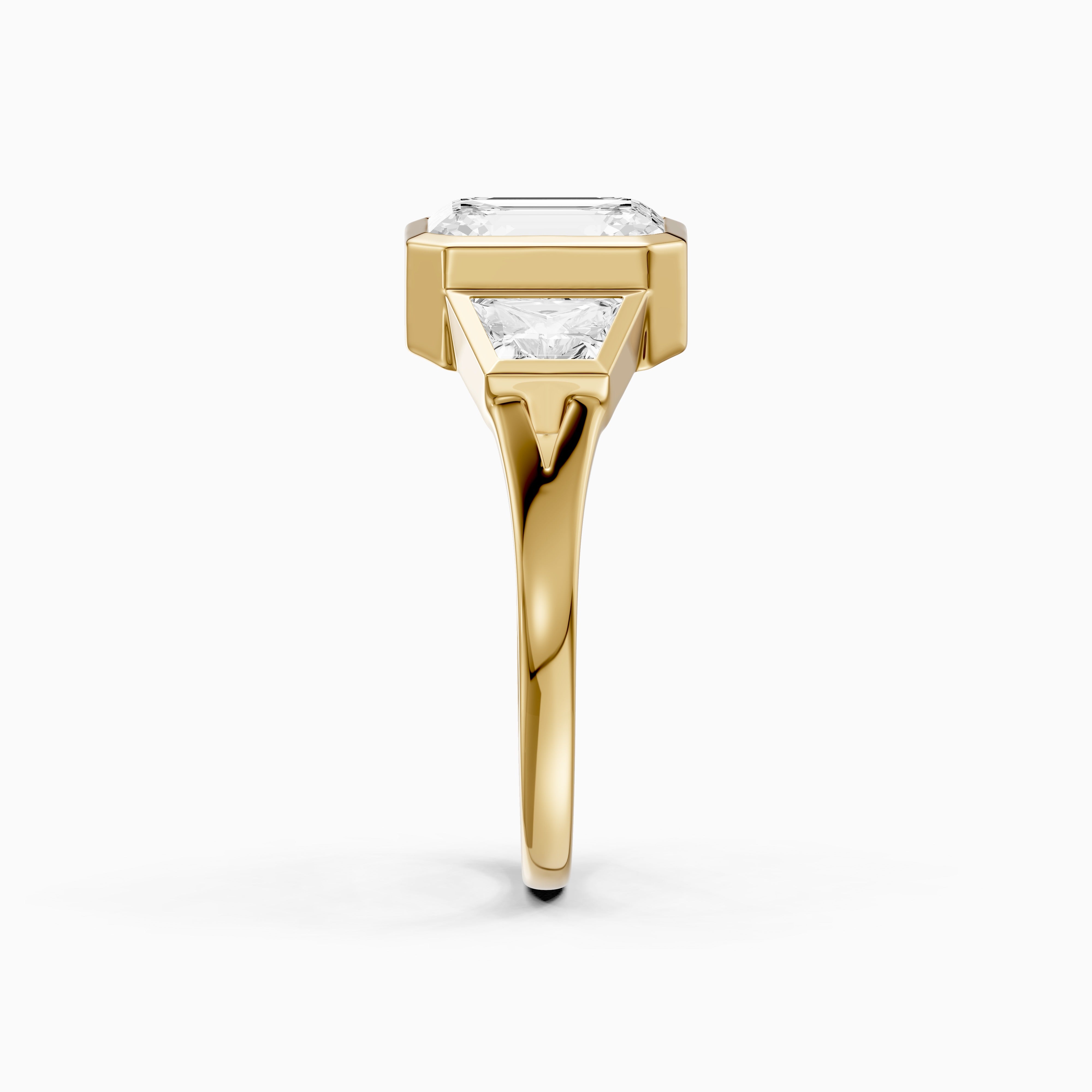 Stevie Emerald Cut Lab Grown Diamond Bezel Ring with Trapezoid Side Stones