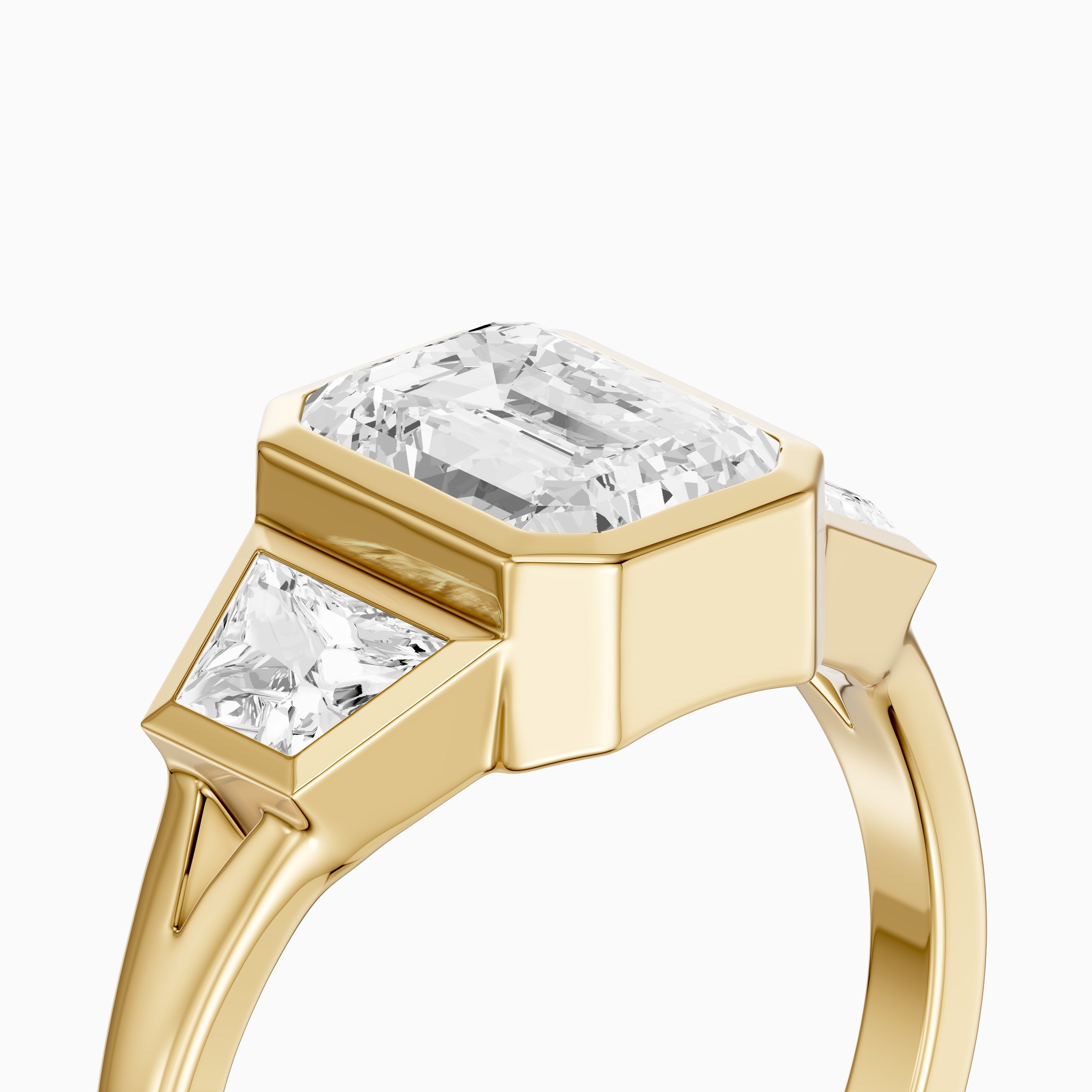 Stevie Emerald Cut Lab Grown Diamond Bezel Ring with Trapezoid Side Stones