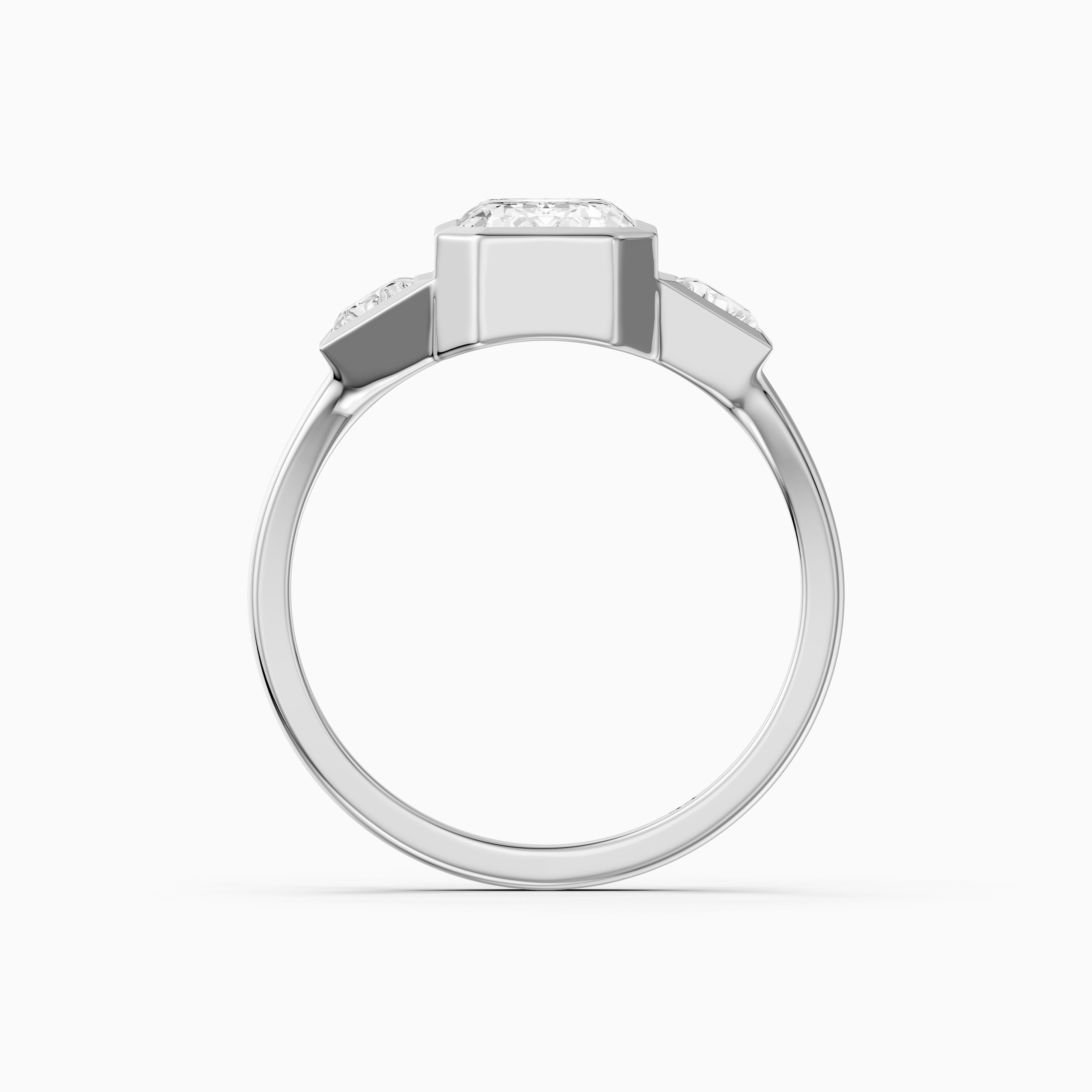 Stevie Emerald Cut Lab Grown Diamond Bezel Ring with Trapezoid Side Stones