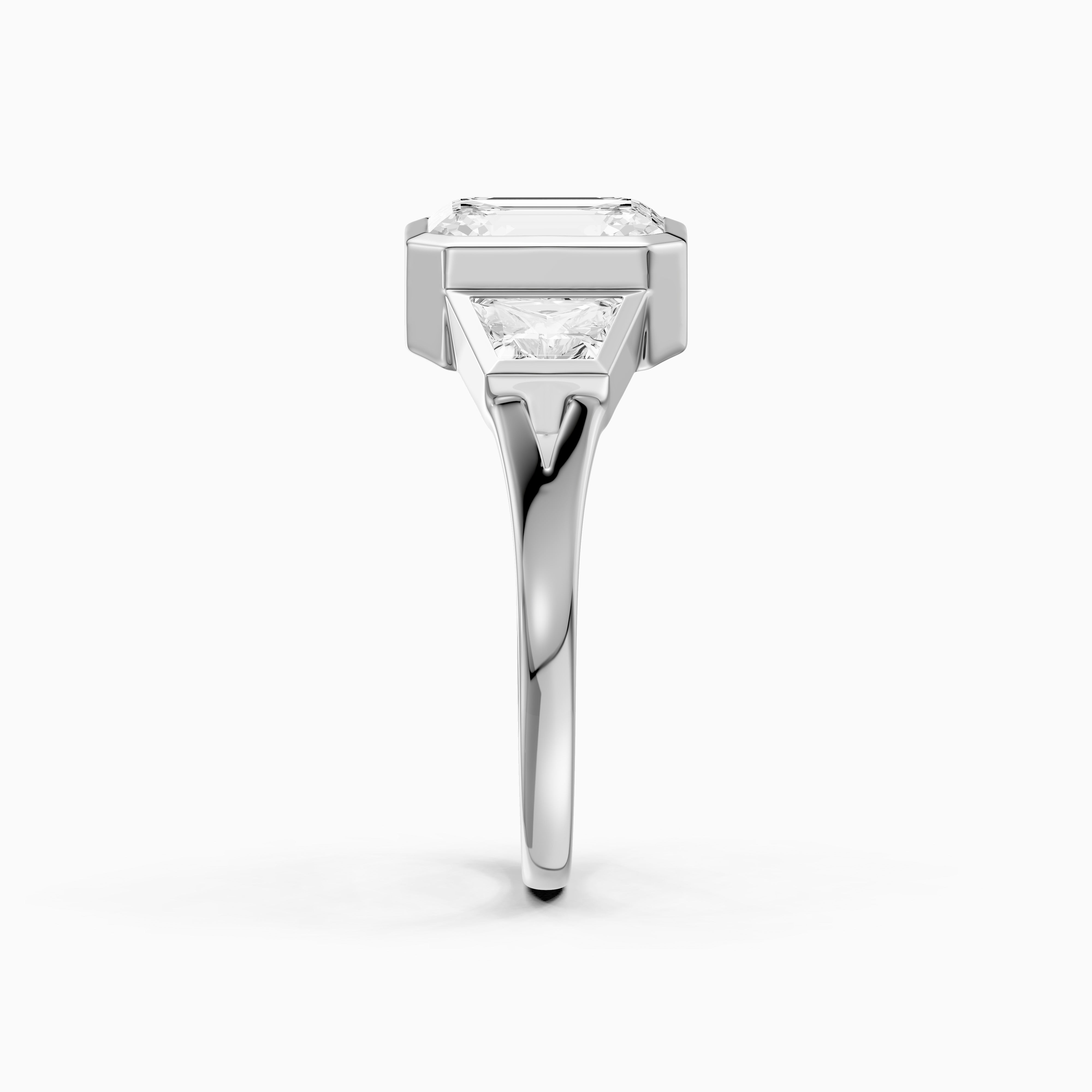 Stevie Emerald Cut Lab Grown Diamond Bezel Ring with Trapezoid Side Stones