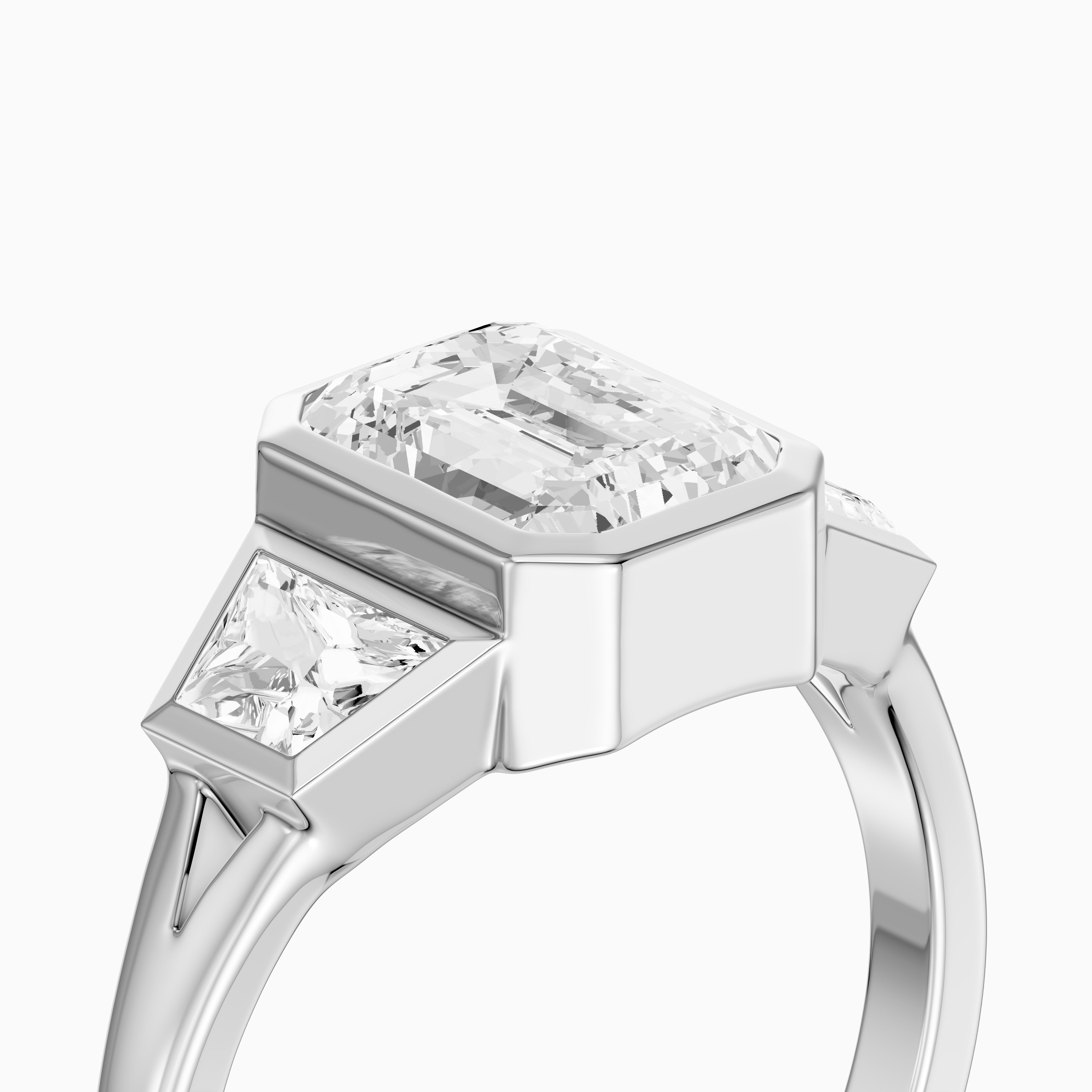 Stevie Emerald Cut Lab Grown Diamond Bezel Ring with Trapezoid Side Stones