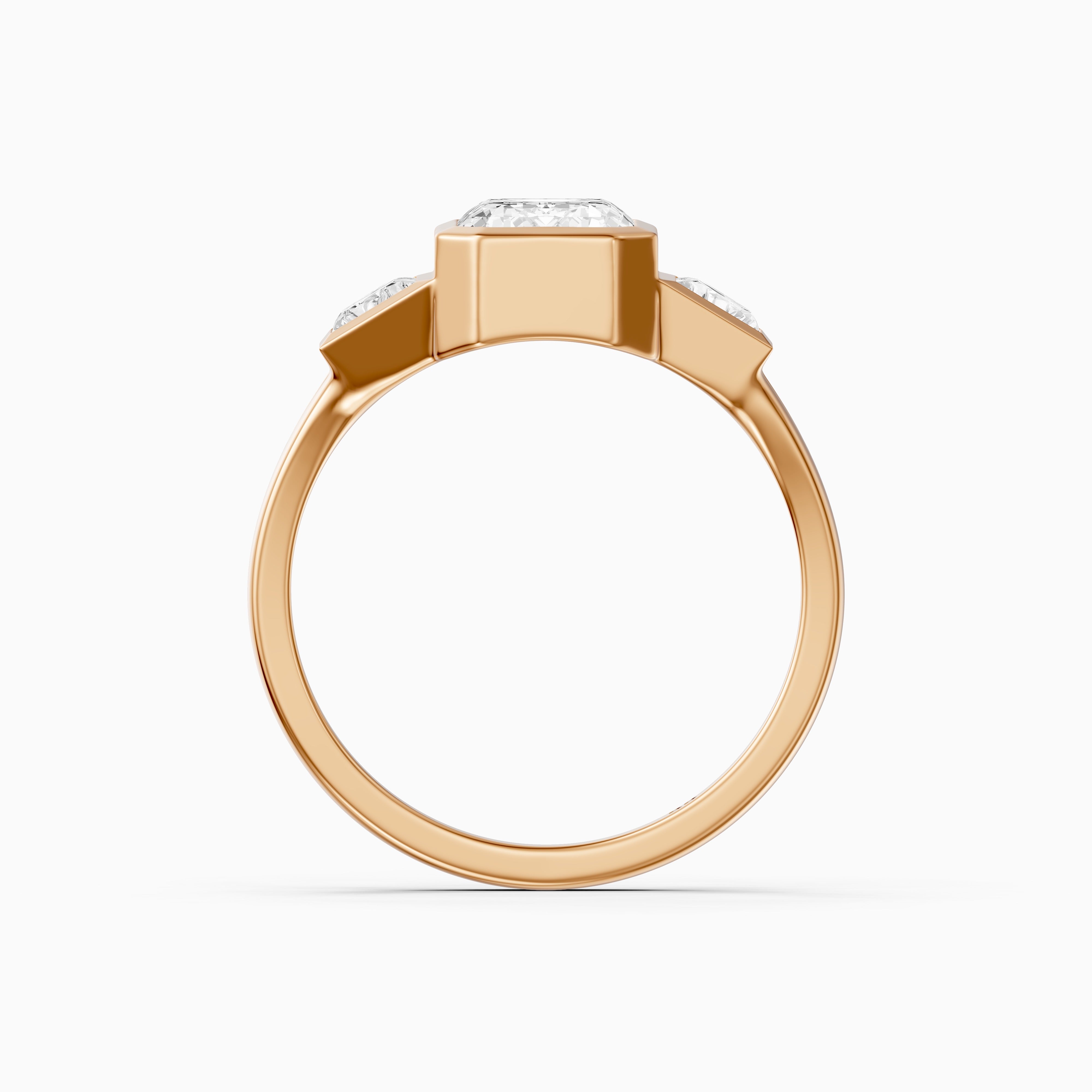 Stevie Emerald Cut Lab Grown Diamond Bezel Ring with Trapezoid Side Stones