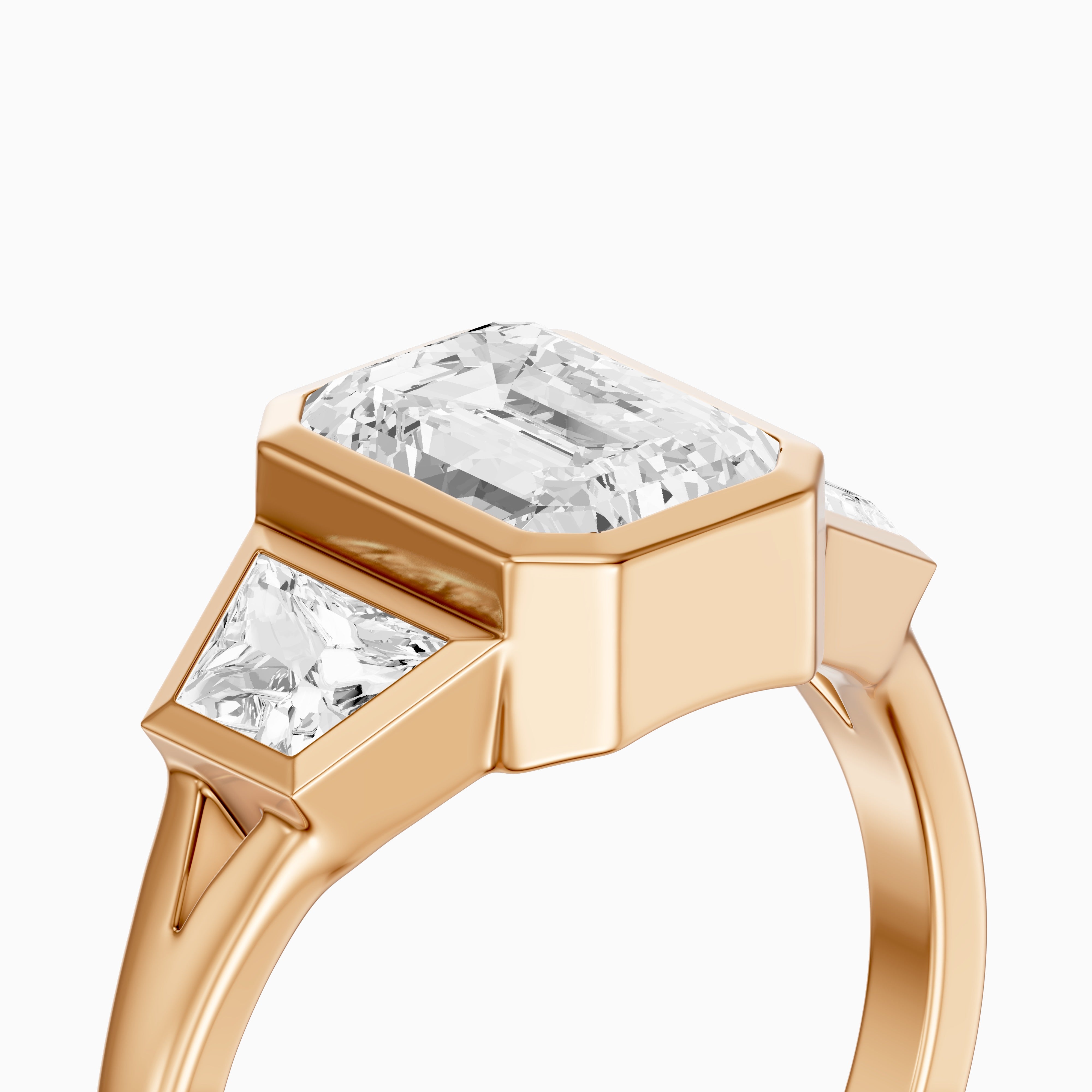 Stevie Emerald Cut Lab Grown Diamond Bezel Ring with Trapezoid Side Stones