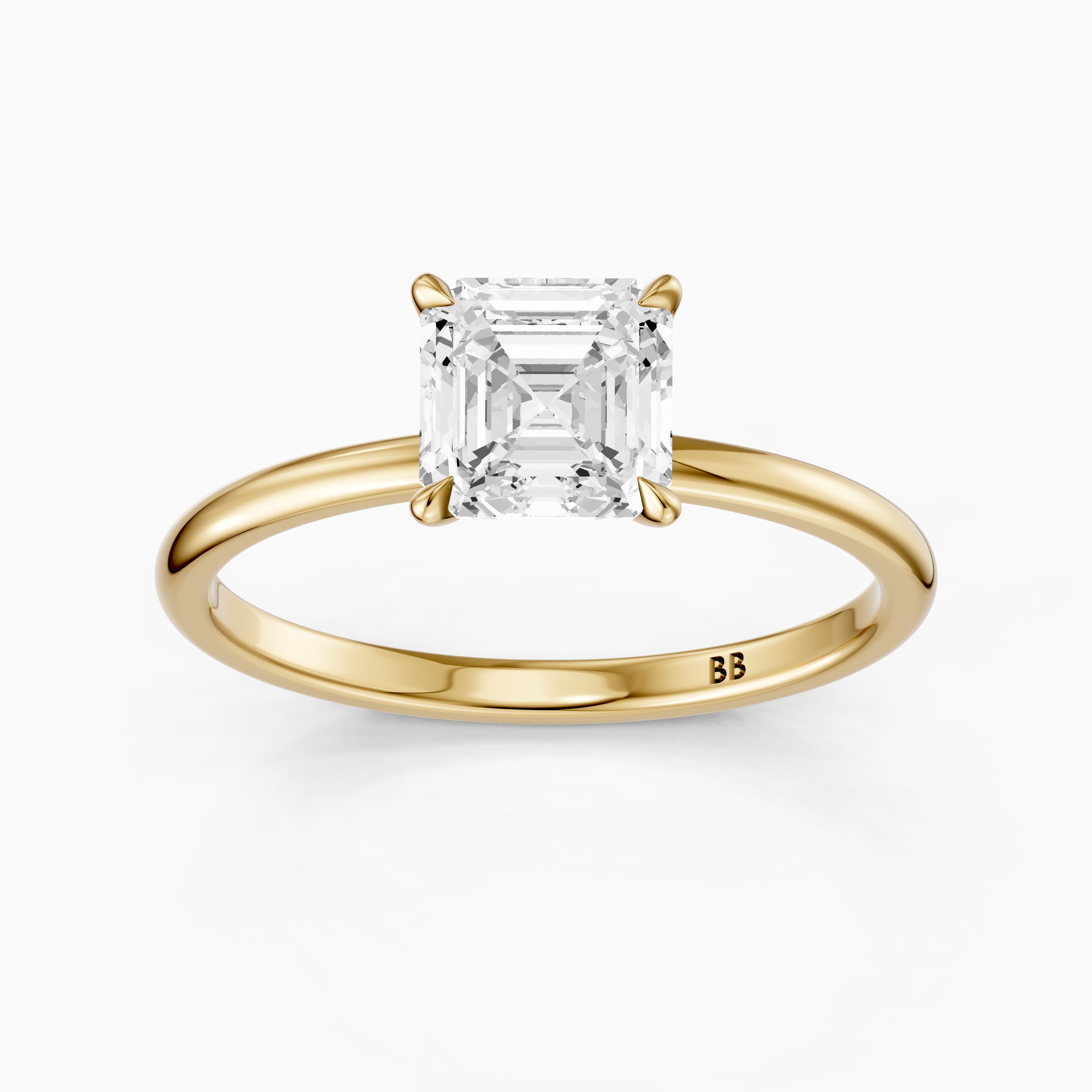 Blake Asscher Cut Hidden Halo Solitaire Moissanite Diamond Ring
