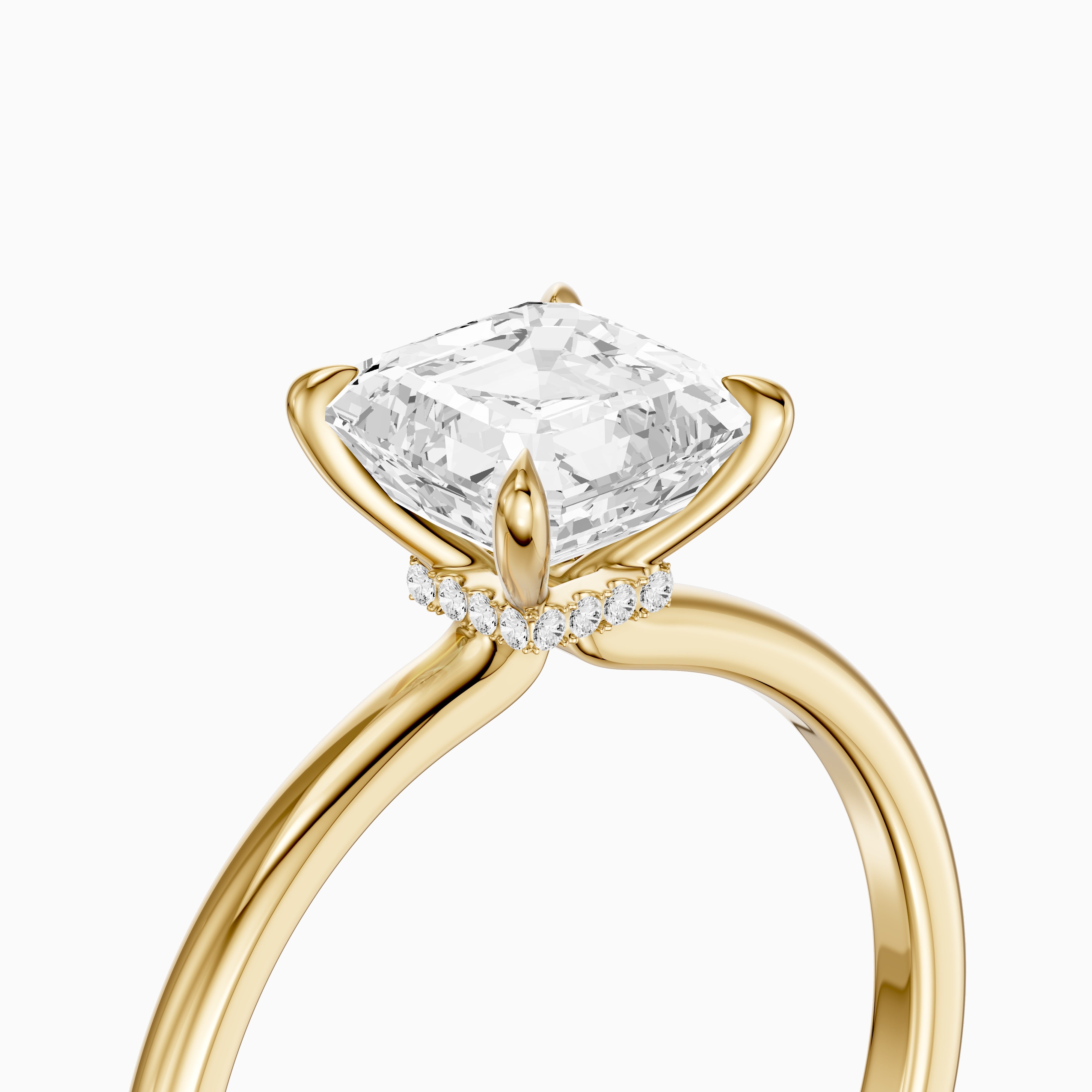 Blake Asscher Cut Hidden Halo Solitaire Moissanite Diamond Ring