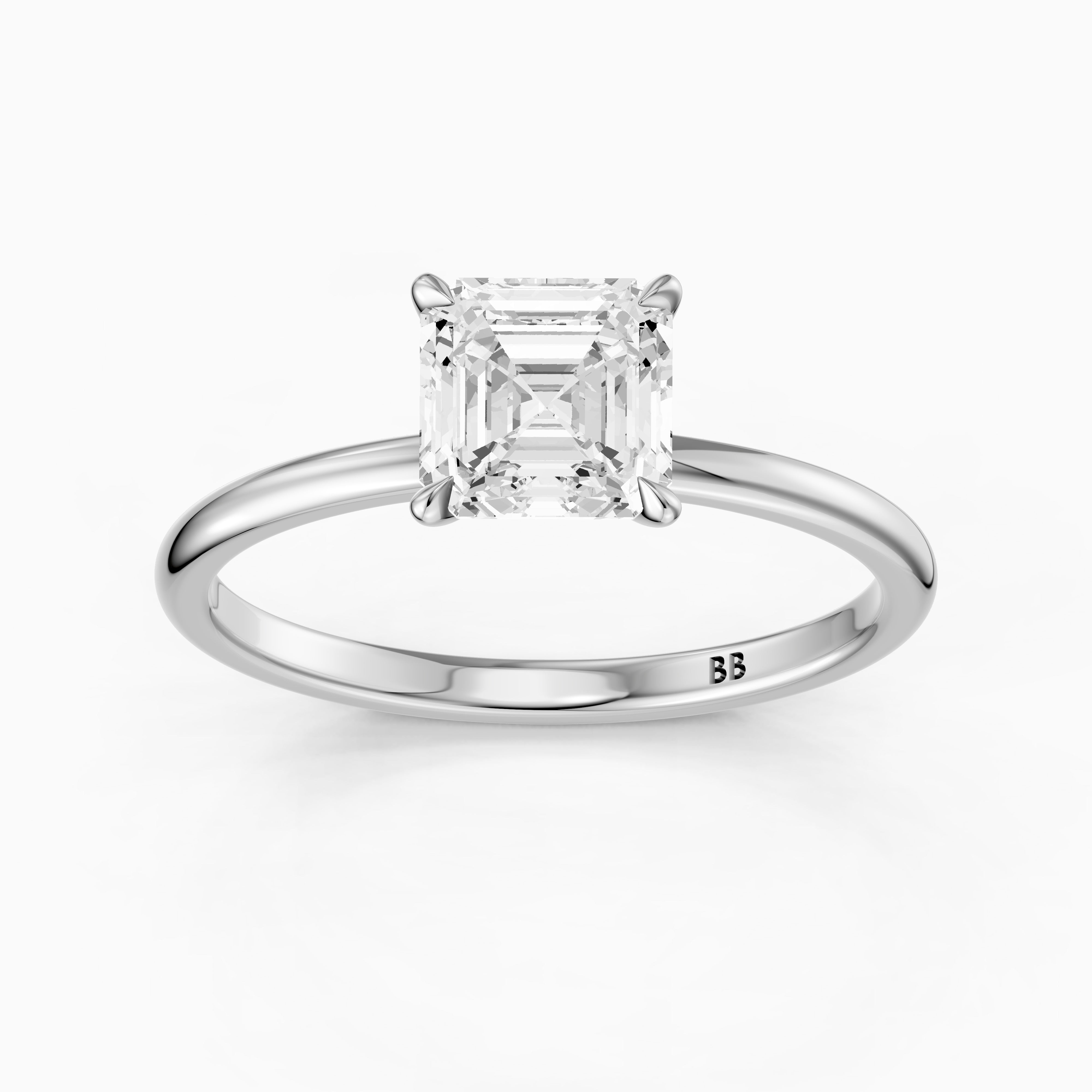 Blake Asscher Cut Hidden Halo Solitaire Moissanite Diamond Ring