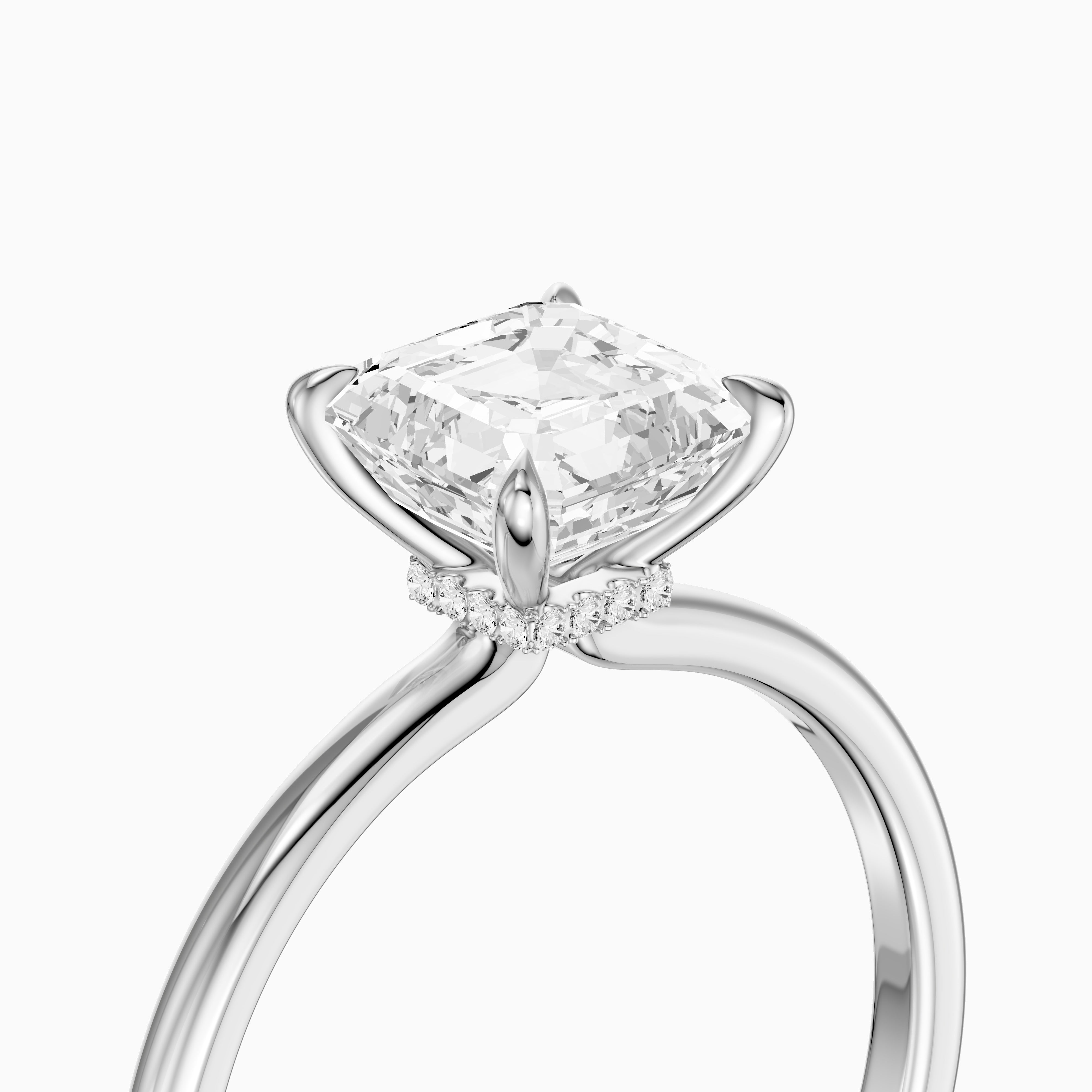 Blake Asscher Cut Hidden Halo Solitaire Moissanite Diamond Ring