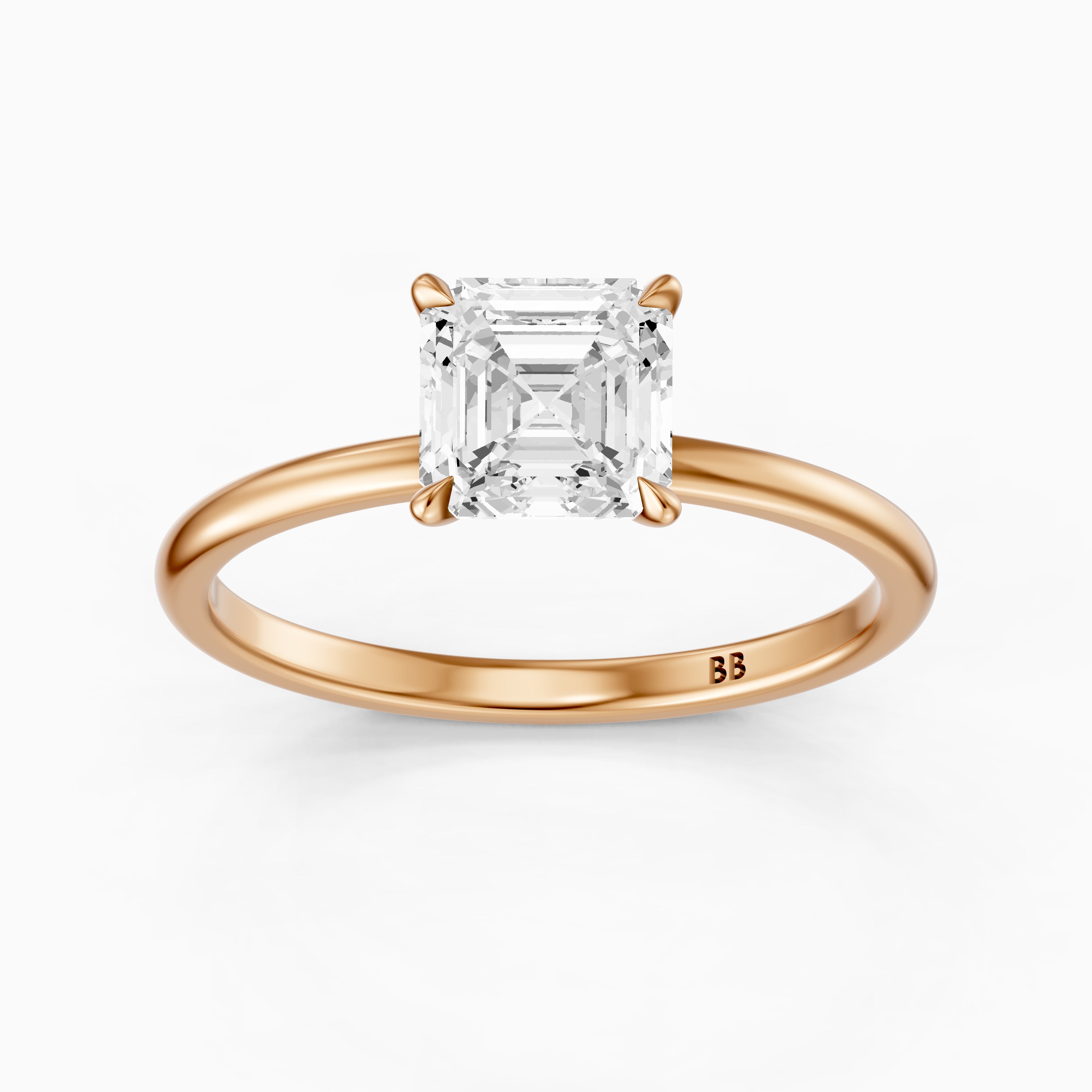 Blake Asscher Cut Hidden Halo Solitaire Moissanite Diamond Ring