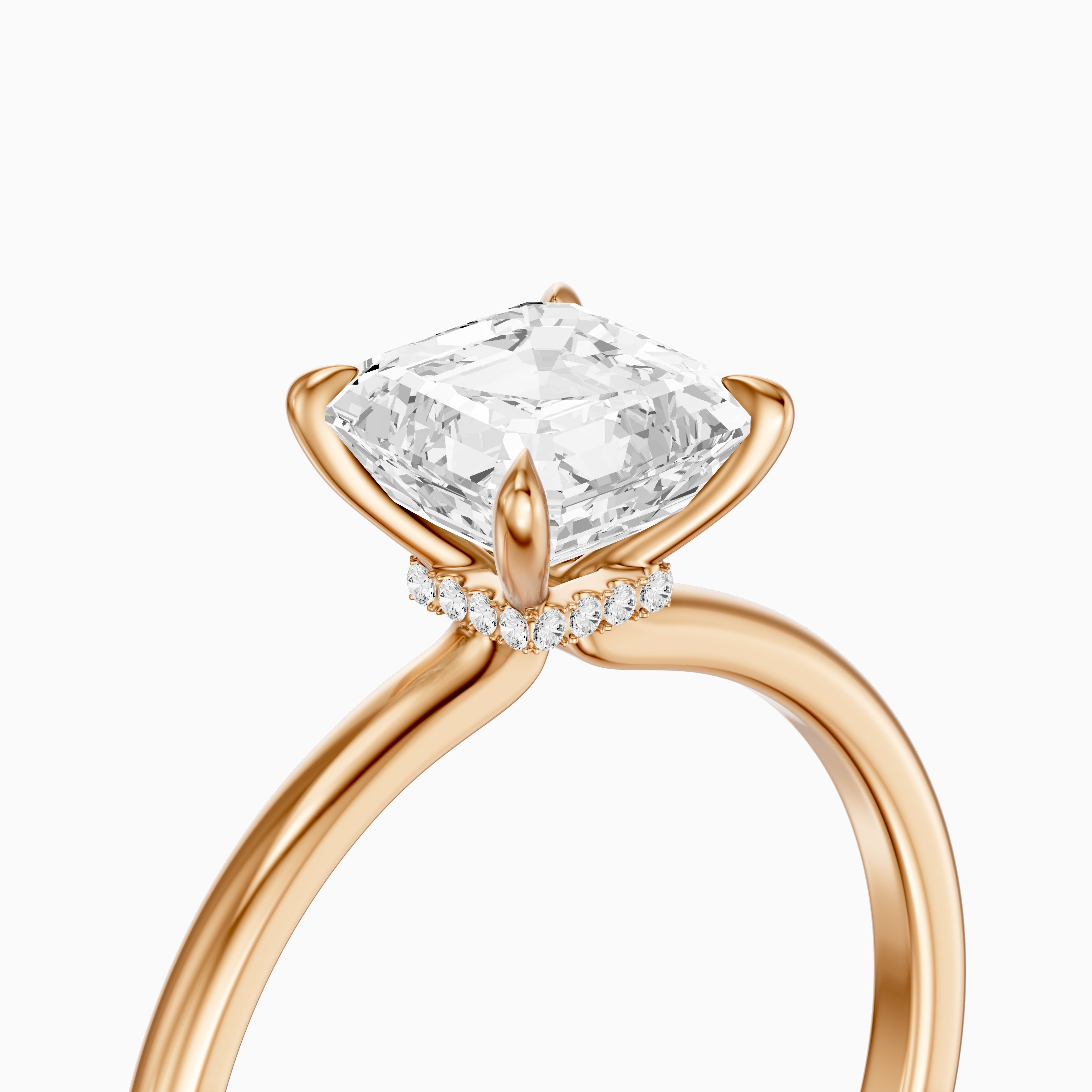 Blake Asscher Cut Hidden Halo Solitaire Moissanite Diamond Ring